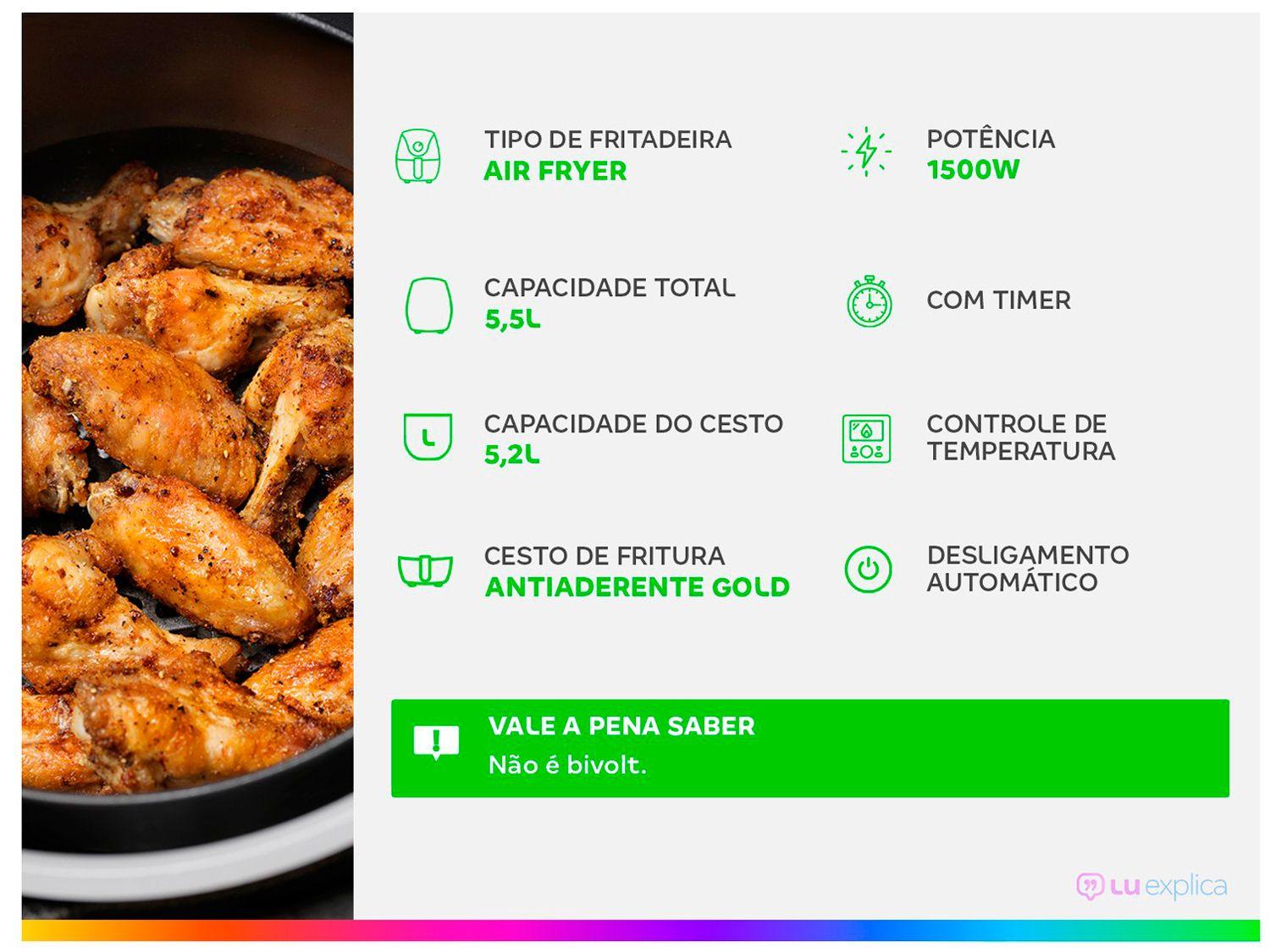 Air Fryer Britânia BFR51 Preta com Timer 5,2L