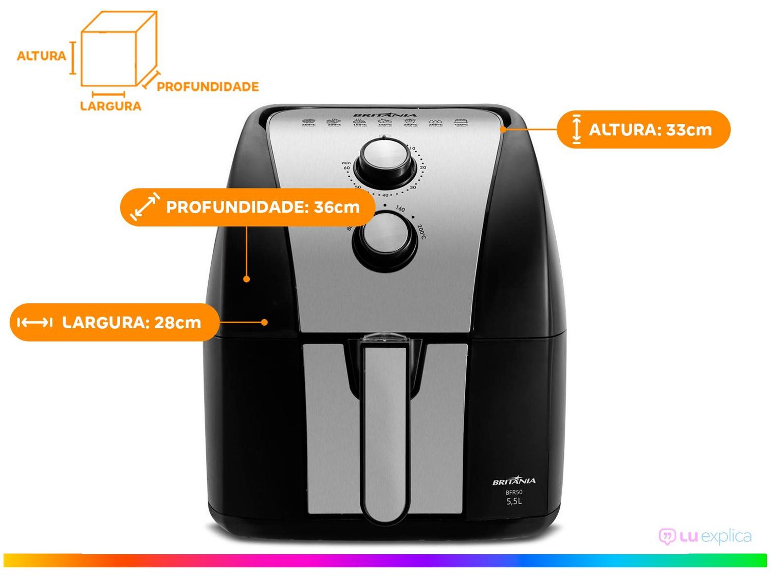 Air Fryer Britânia BFR51 Preta com Timer 5,2L