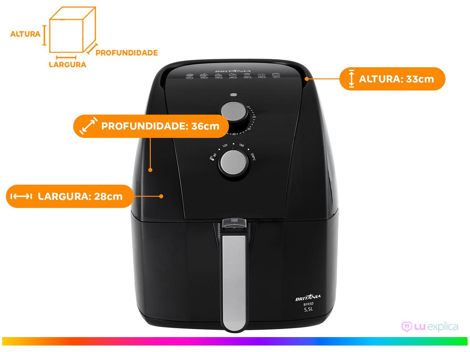 Air Fryer Britânia Redestone BFR50 Preta com Timer 5,2L