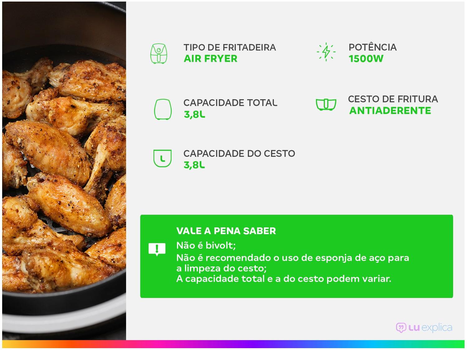 Air Fryer Cadence FRT555 Super Light Fryer+ Preta 3,8L com Timer