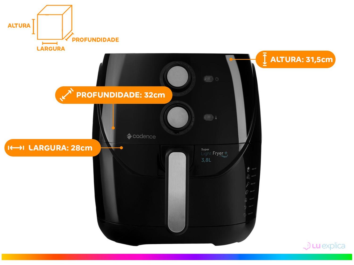 Air Fryer Cadence FRT555 Super Light Fryer+ Preta 3,8L com Timer