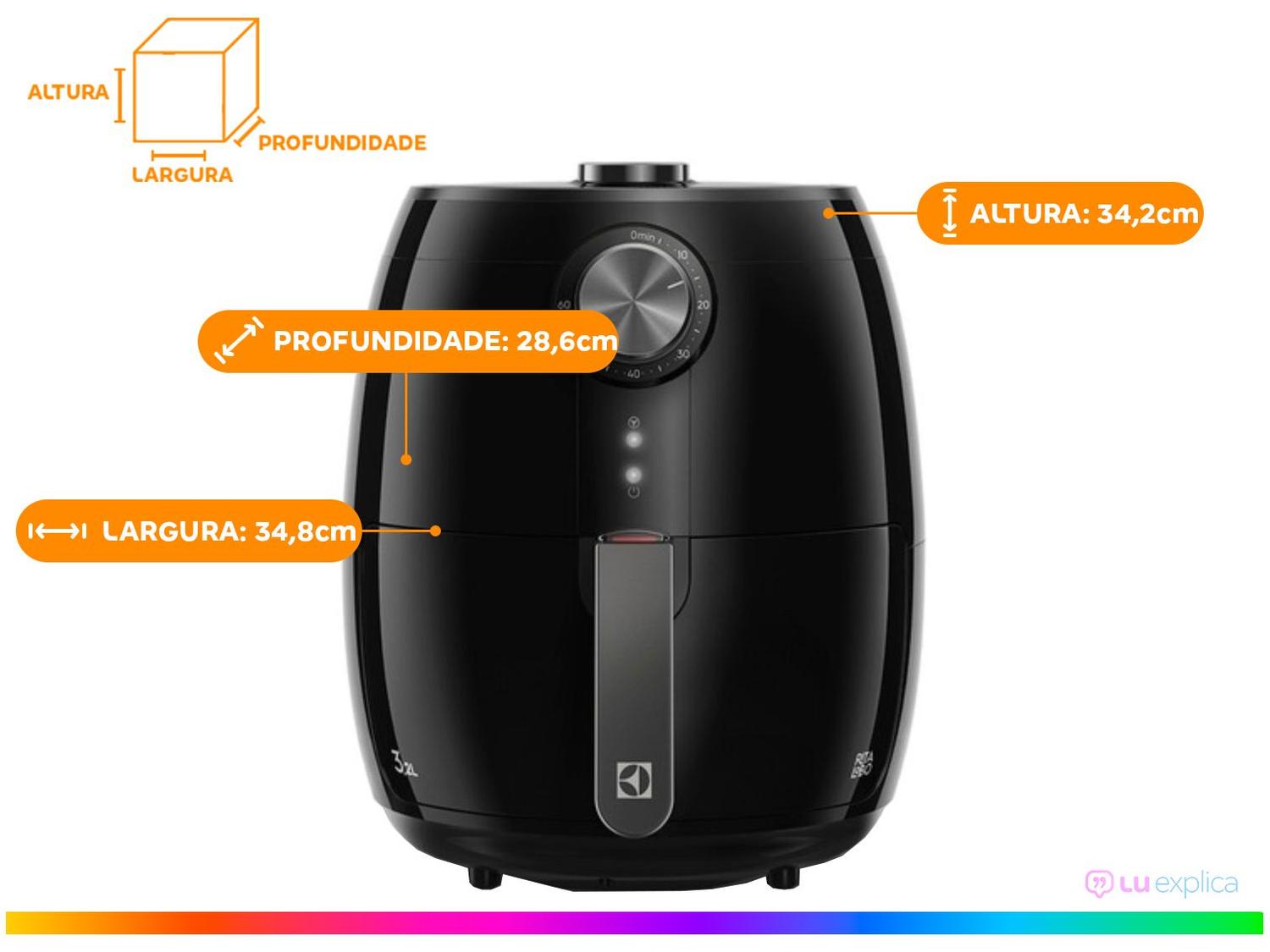 Air Fryer Electrolux Efficient Rita Lobo EAF15 Preta com Timer 3,2L