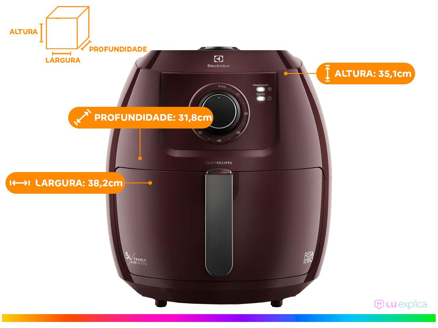 Air Fryer Electrolux Family Efficient EAF51 Dark Red 5L com Timer