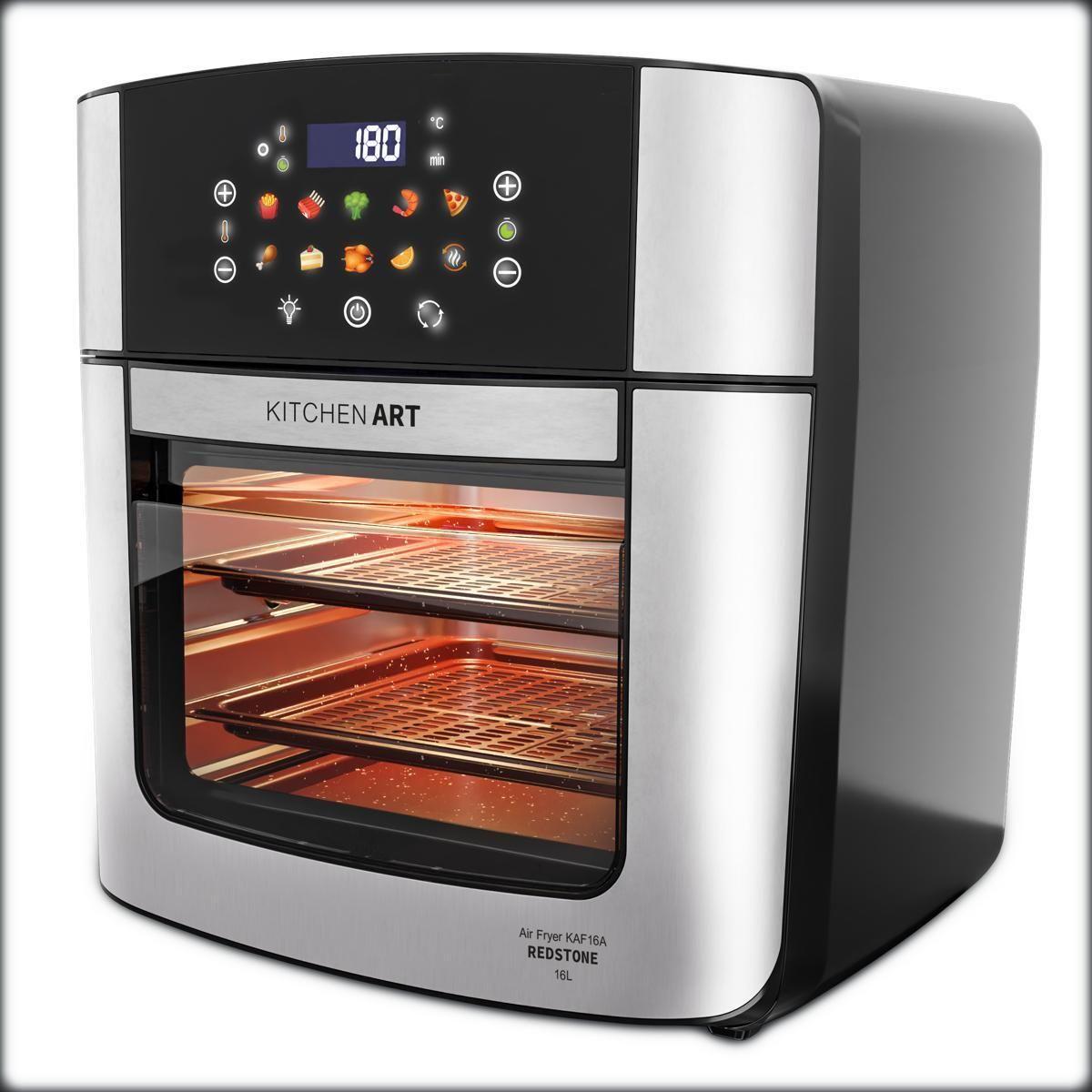 Vista em perspectiva da Air Fryer Kitchen Art com interior iluminado e aquecido