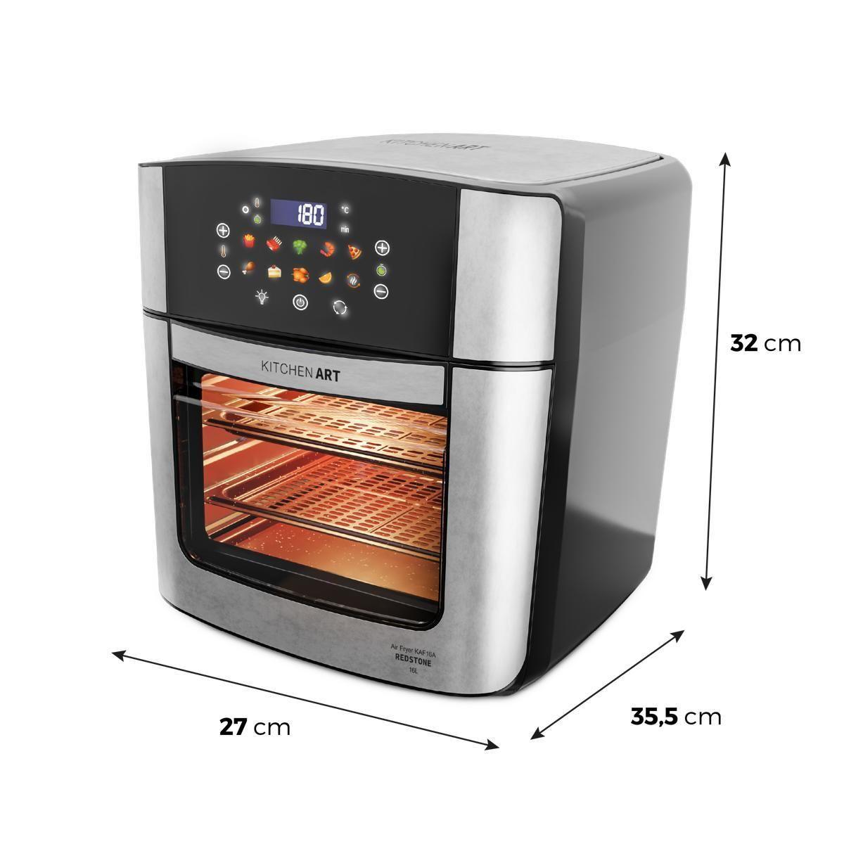 Diagrama lateral da Air Fryer Kitchen Art com as medidas de altura e largura