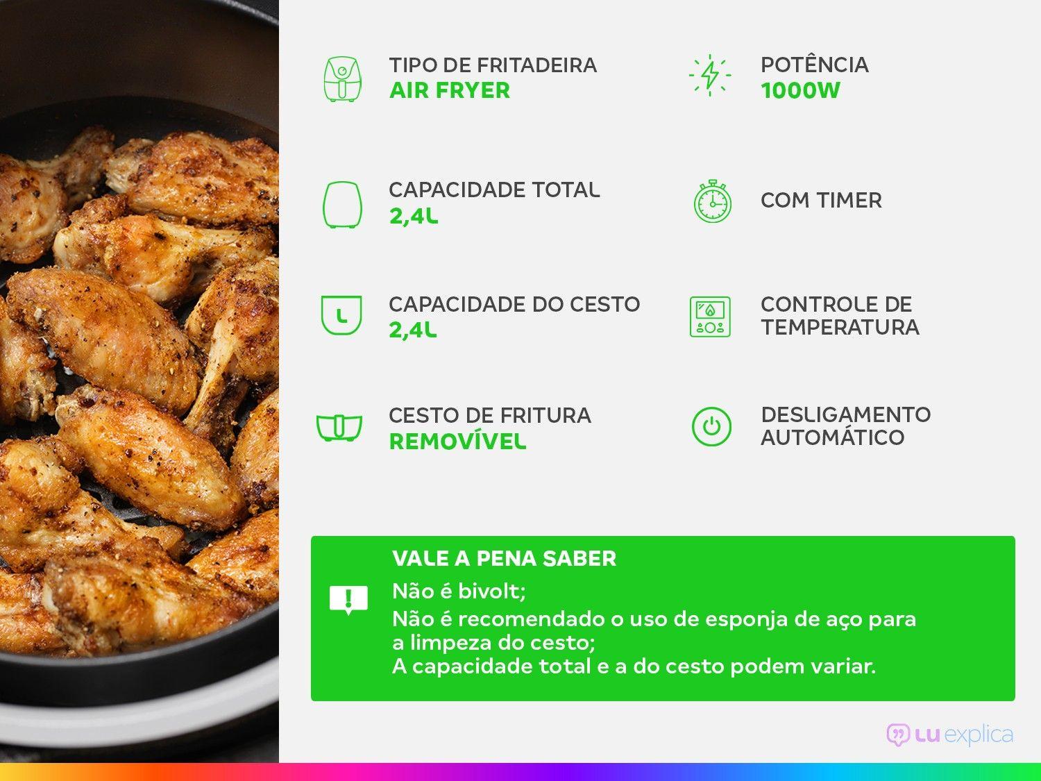 Air Fryer Lenoxx Easy Preta 2,4L com Timer