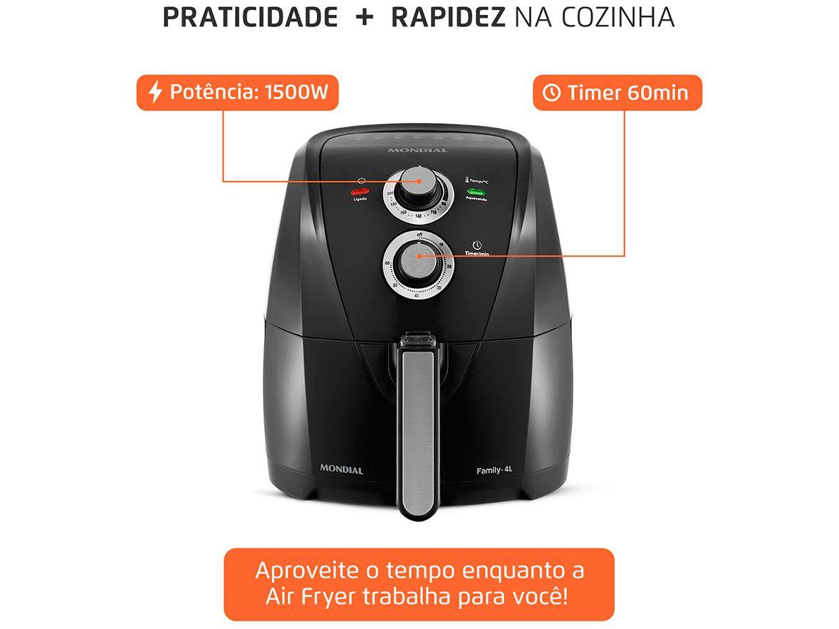 Air Fryer Mondial AFN-40-BFS Preto e Prata 4L com Timer
