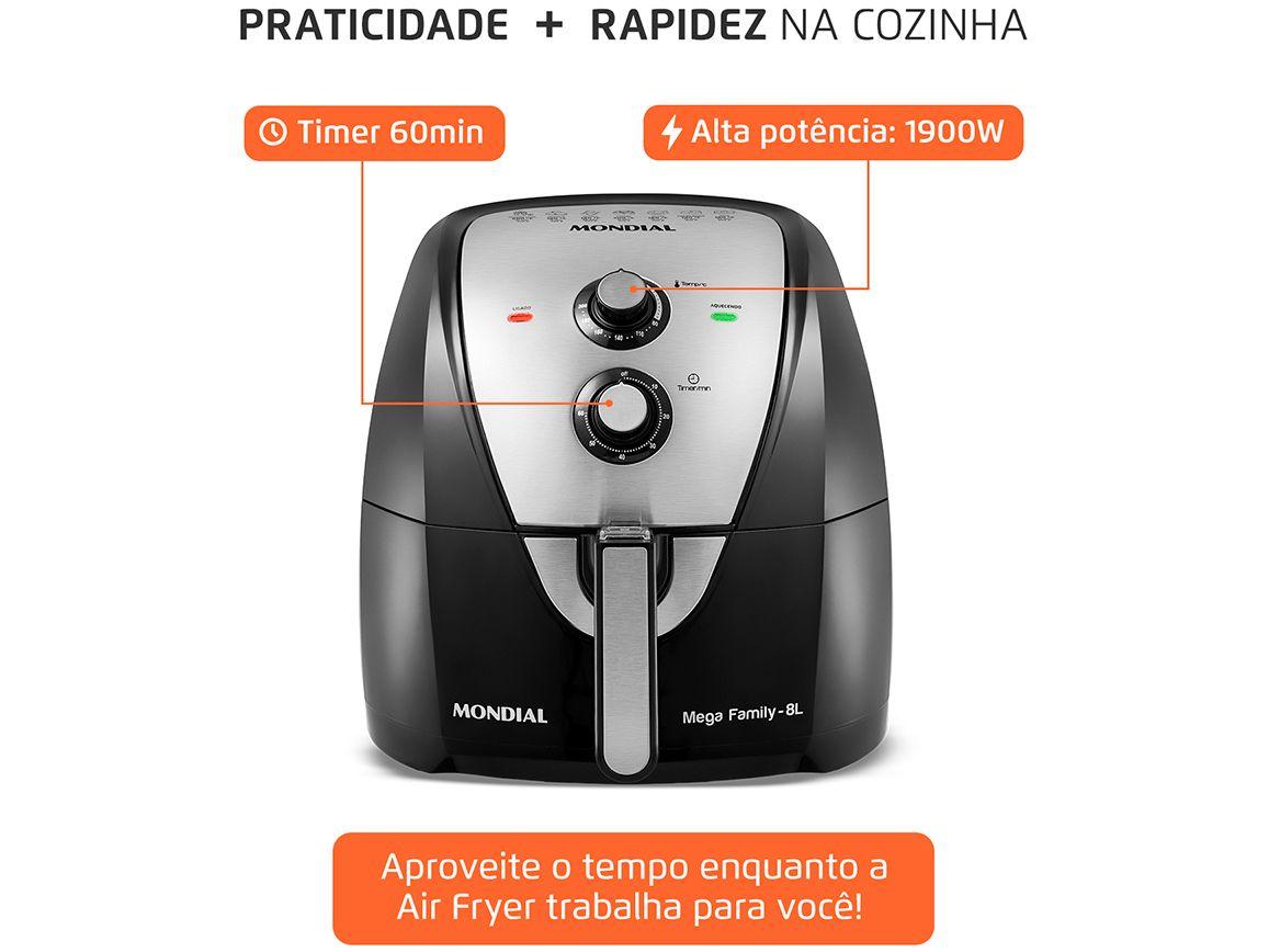 Air Fryer Mondial AFN-80-BI Preta e Inox 8L com Timer