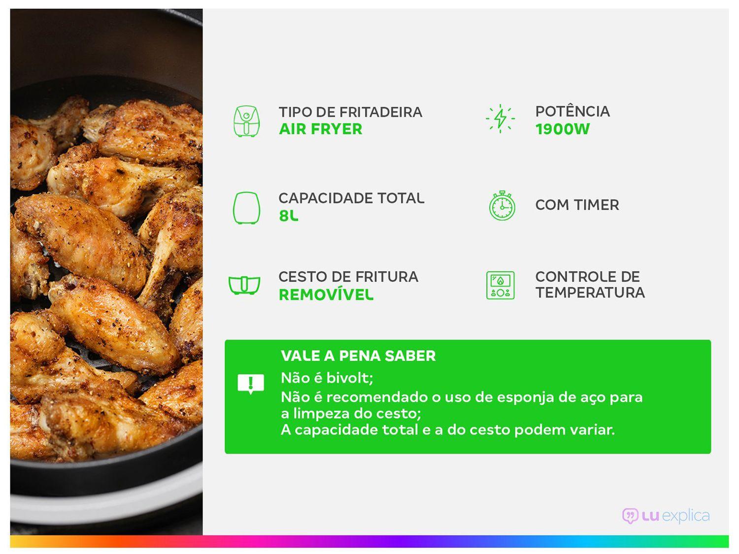 Air Fryer Mondial AFN-80-BI Preta e Inox 8L com Timer