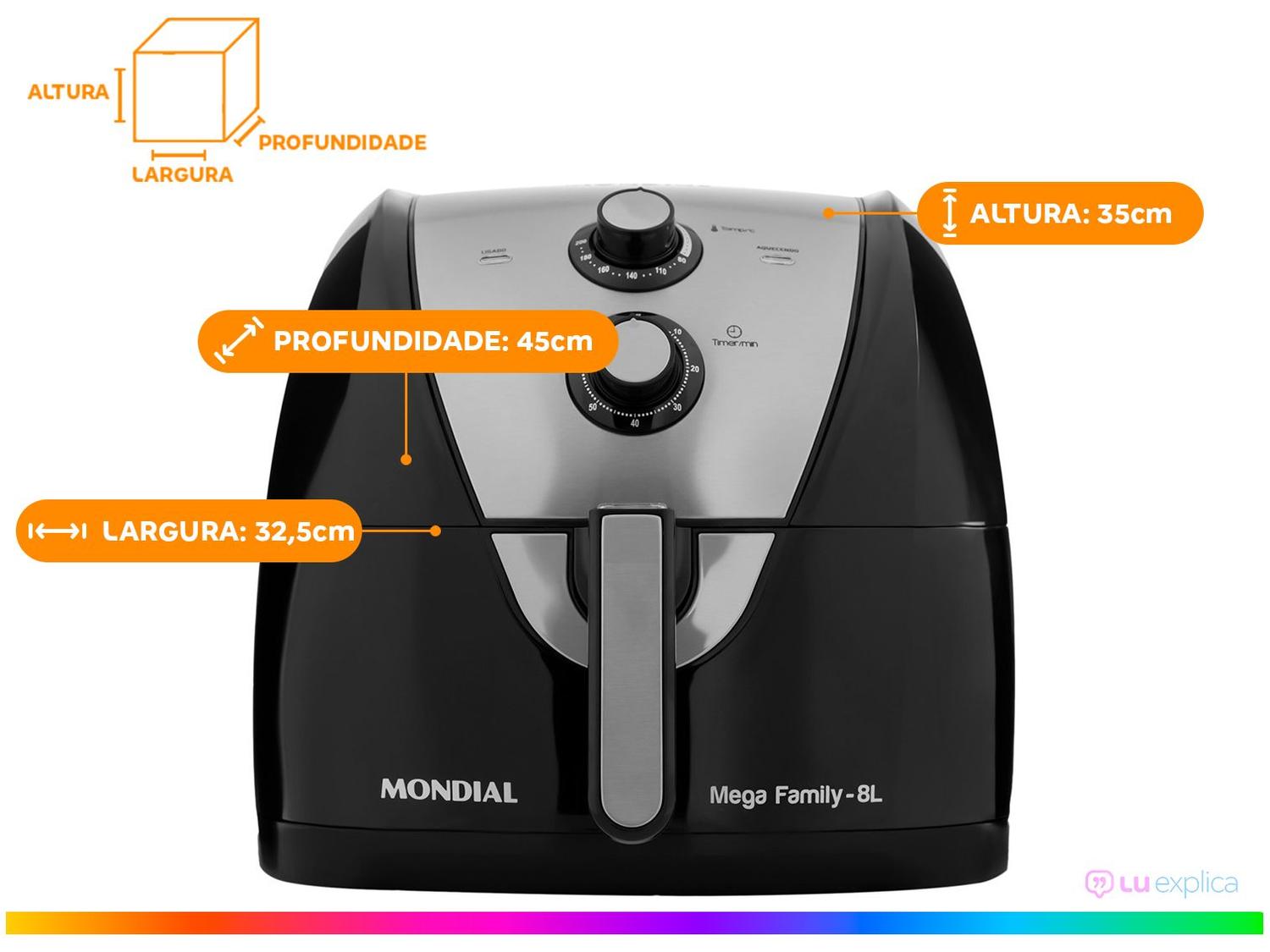 Air Fryer Mondial AFN-80-BI Preta e Inox 8L com Timer