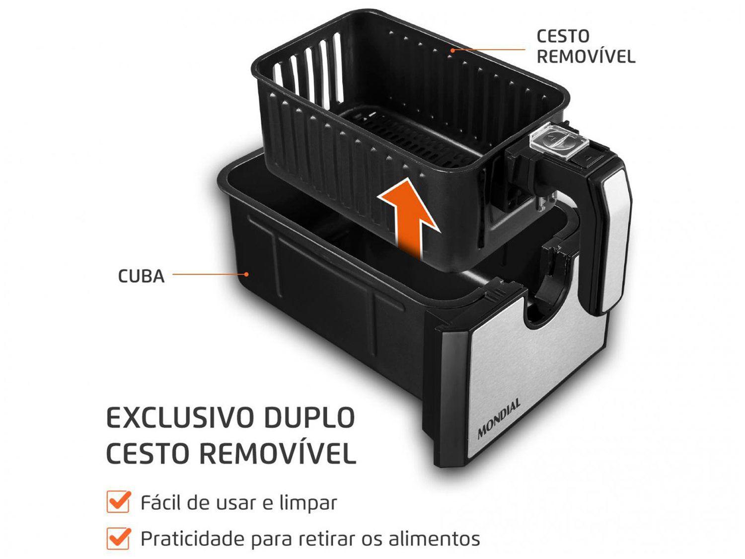 Air Fryer Mondial Dual Duplo Cesto Preta 8L com Timer AFD-01-BI