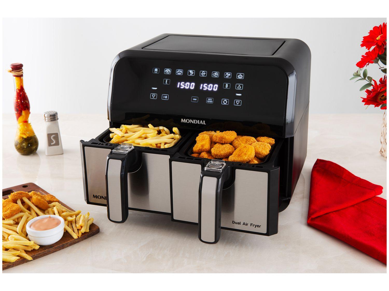 Air Fryer Mondial Dual Duplo Cesto Preta 8L com Timer AFD-01-BI