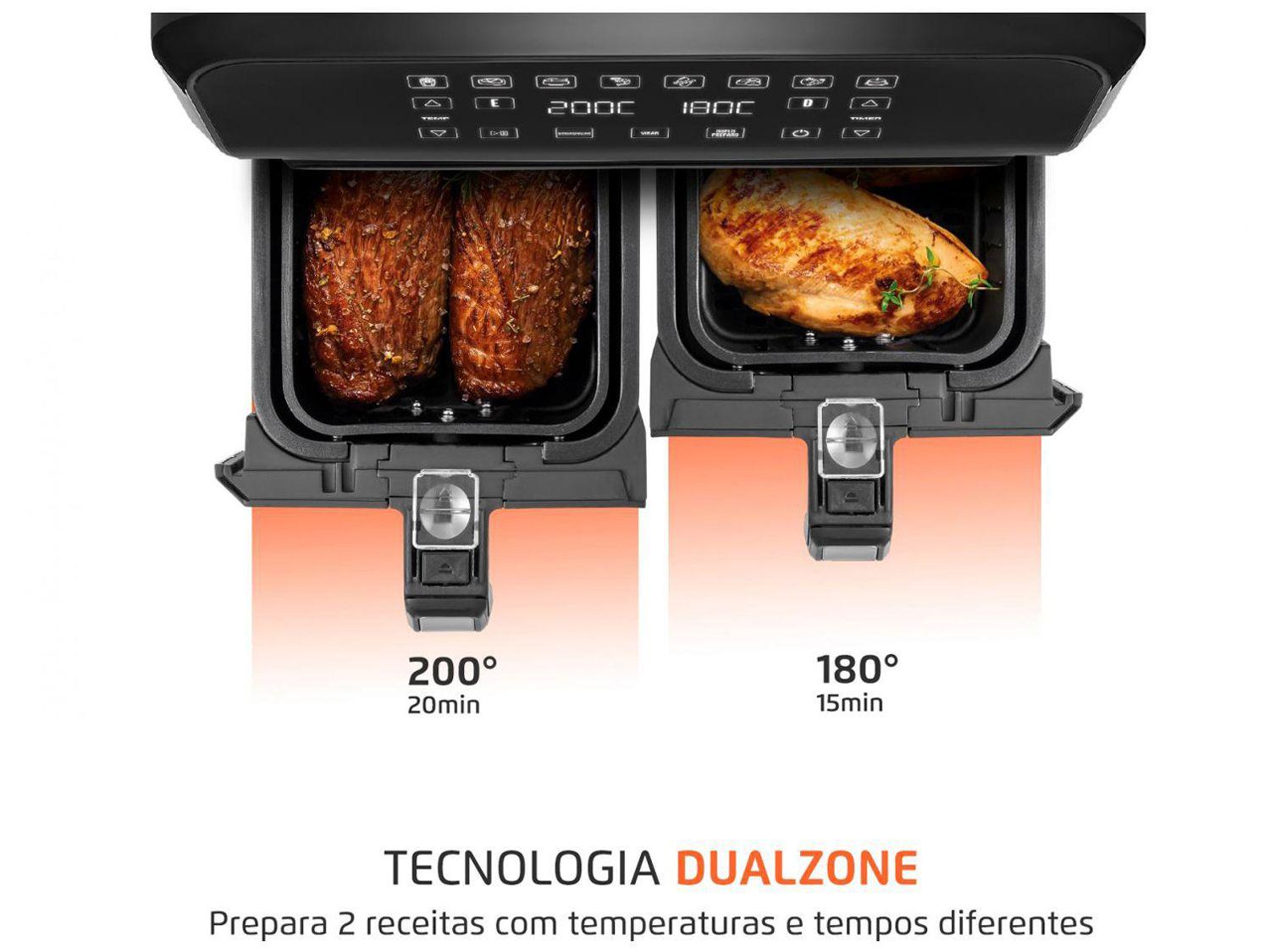 Air Fryer Mondial Dual Duplo Cesto Preta 8L com Timer AFD-01-BI