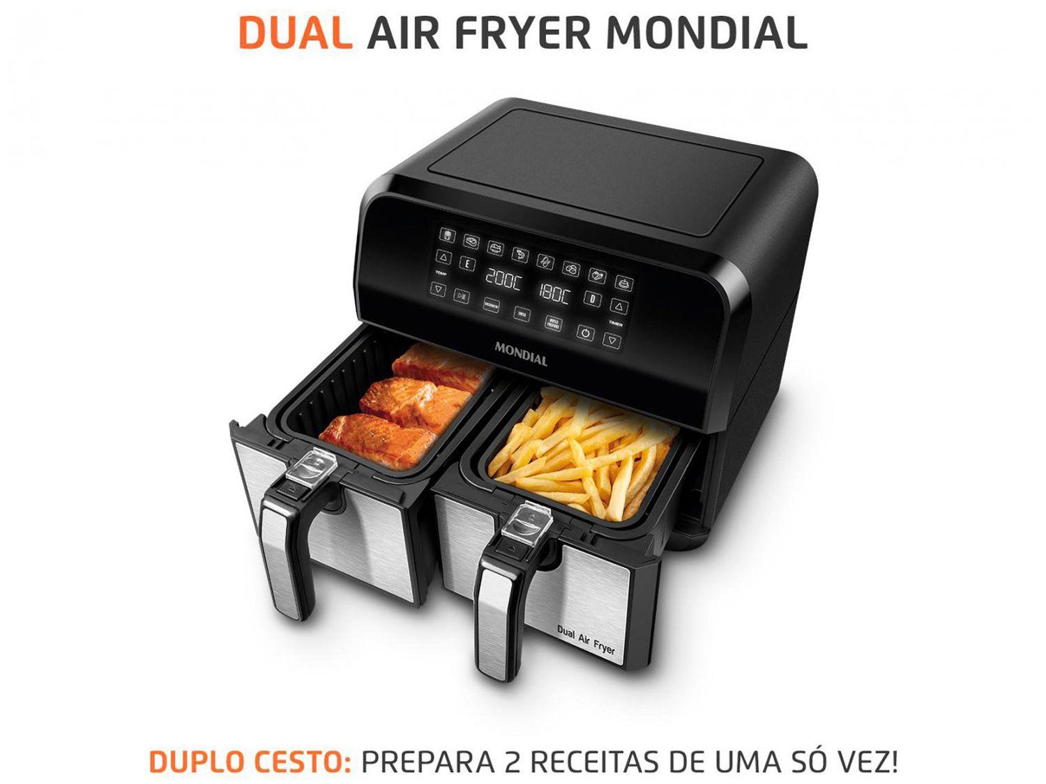 Air Fryer Mondial Dual Duplo Cesto Preta 8L com Timer AFD-01-BI