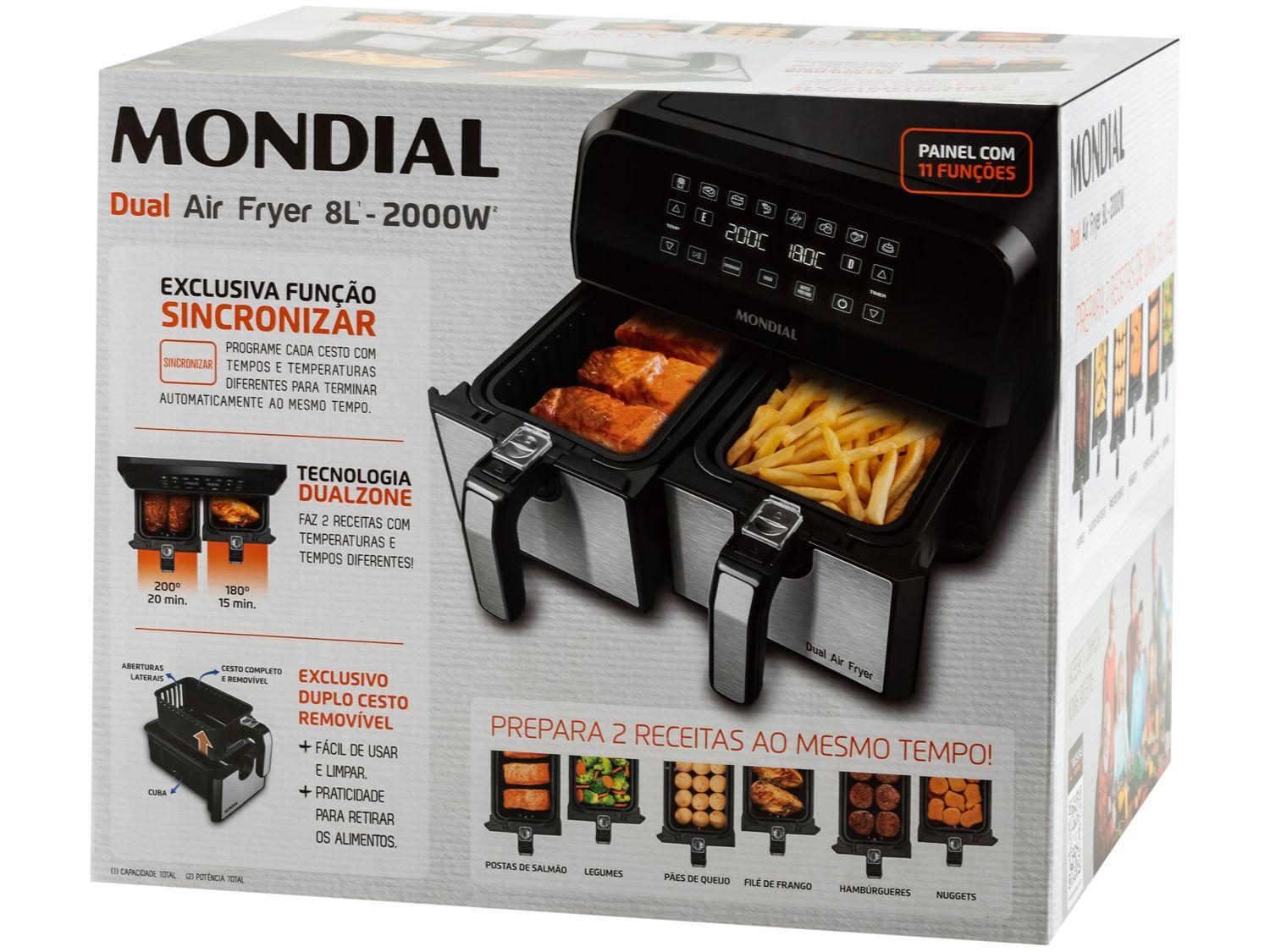 Air Fryer Mondial Dual Duplo Cesto Preta 8L com Timer AFD-01-BI