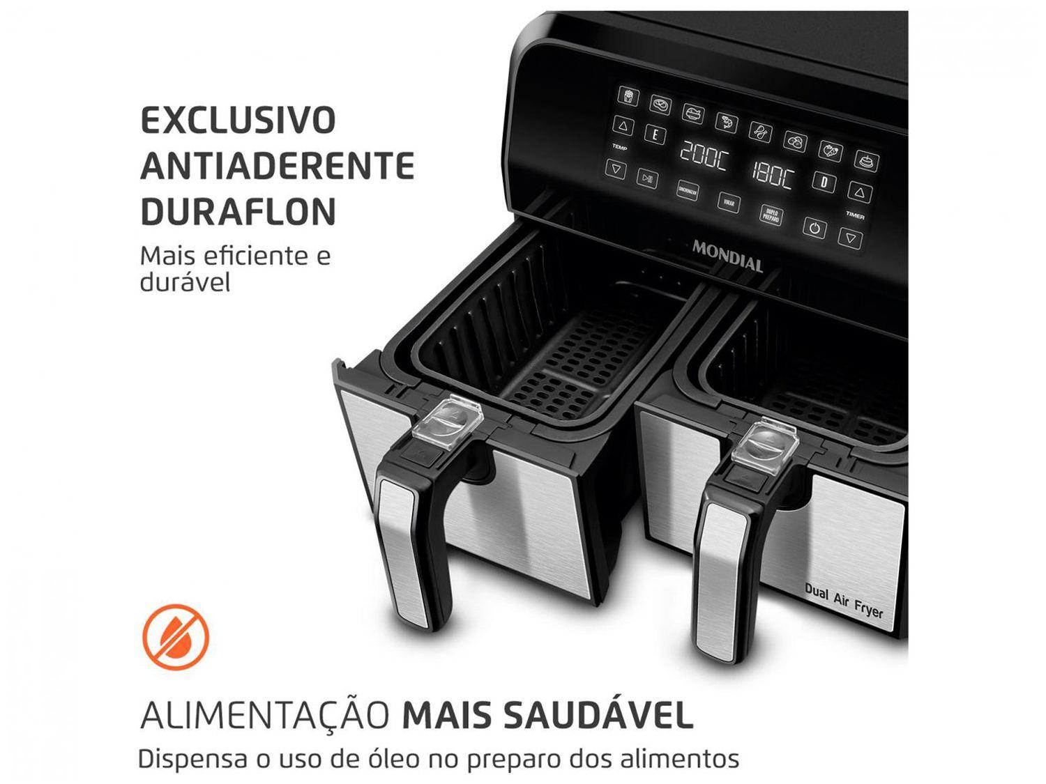 Air Fryer Mondial Dual Duplo Cesto Preta 8L com Timer AFD-01-BI
