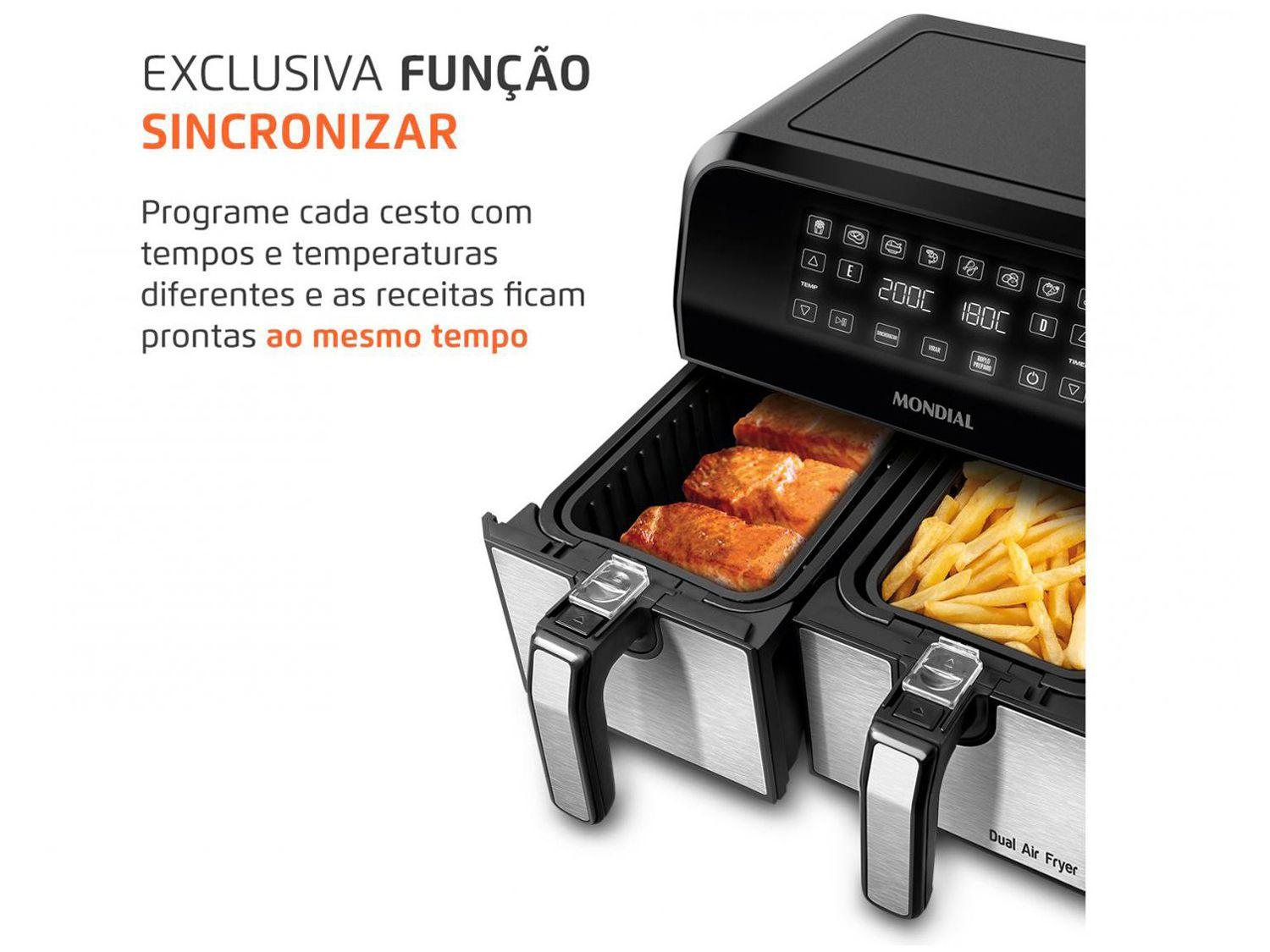 Air Fryer Mondial Dual Duplo Cesto Preta 8L com Timer AFD-01-BI