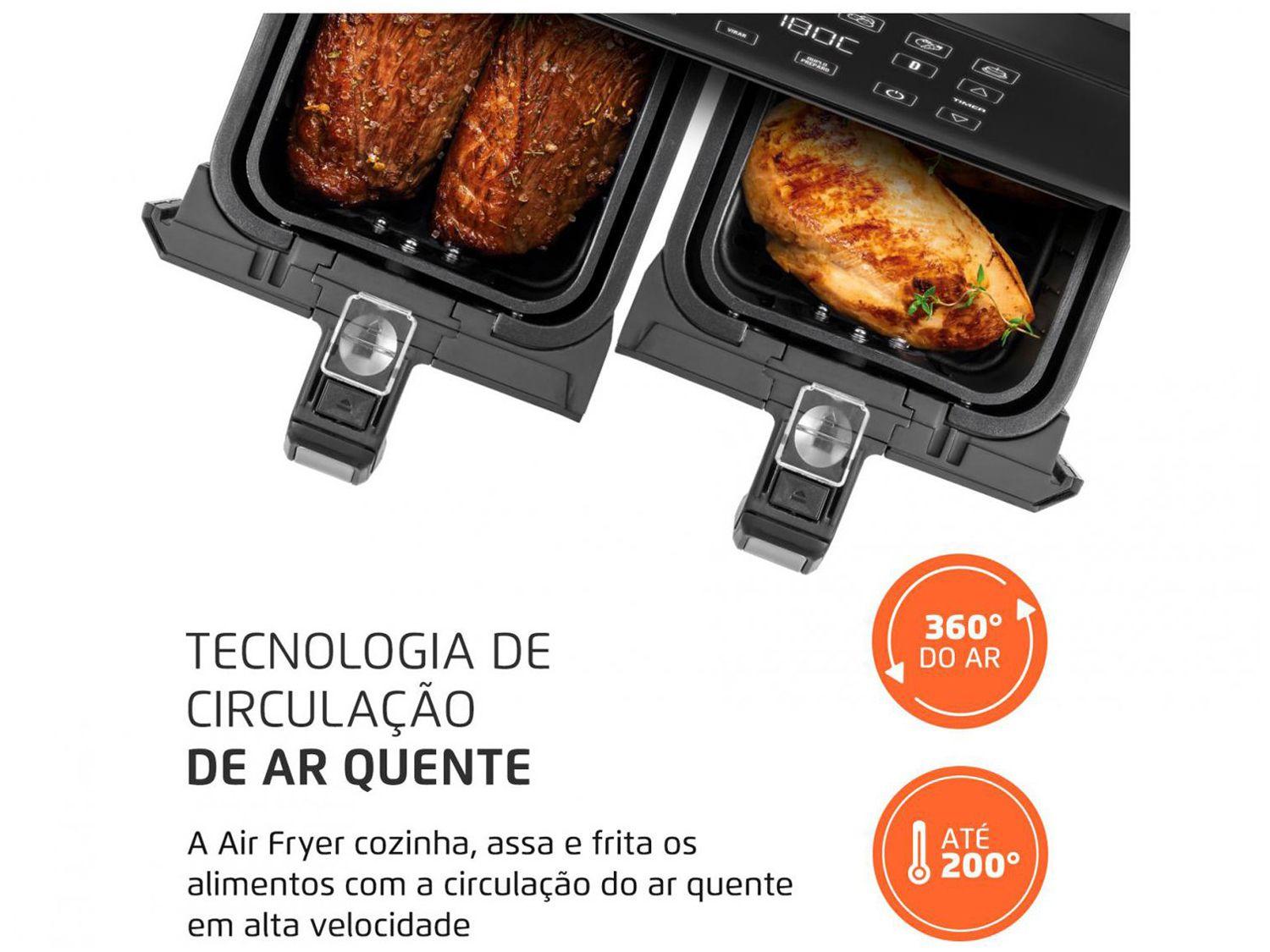 Air Fryer Mondial Dual Duplo Cesto Preta 8L com Timer AFD-01-BI