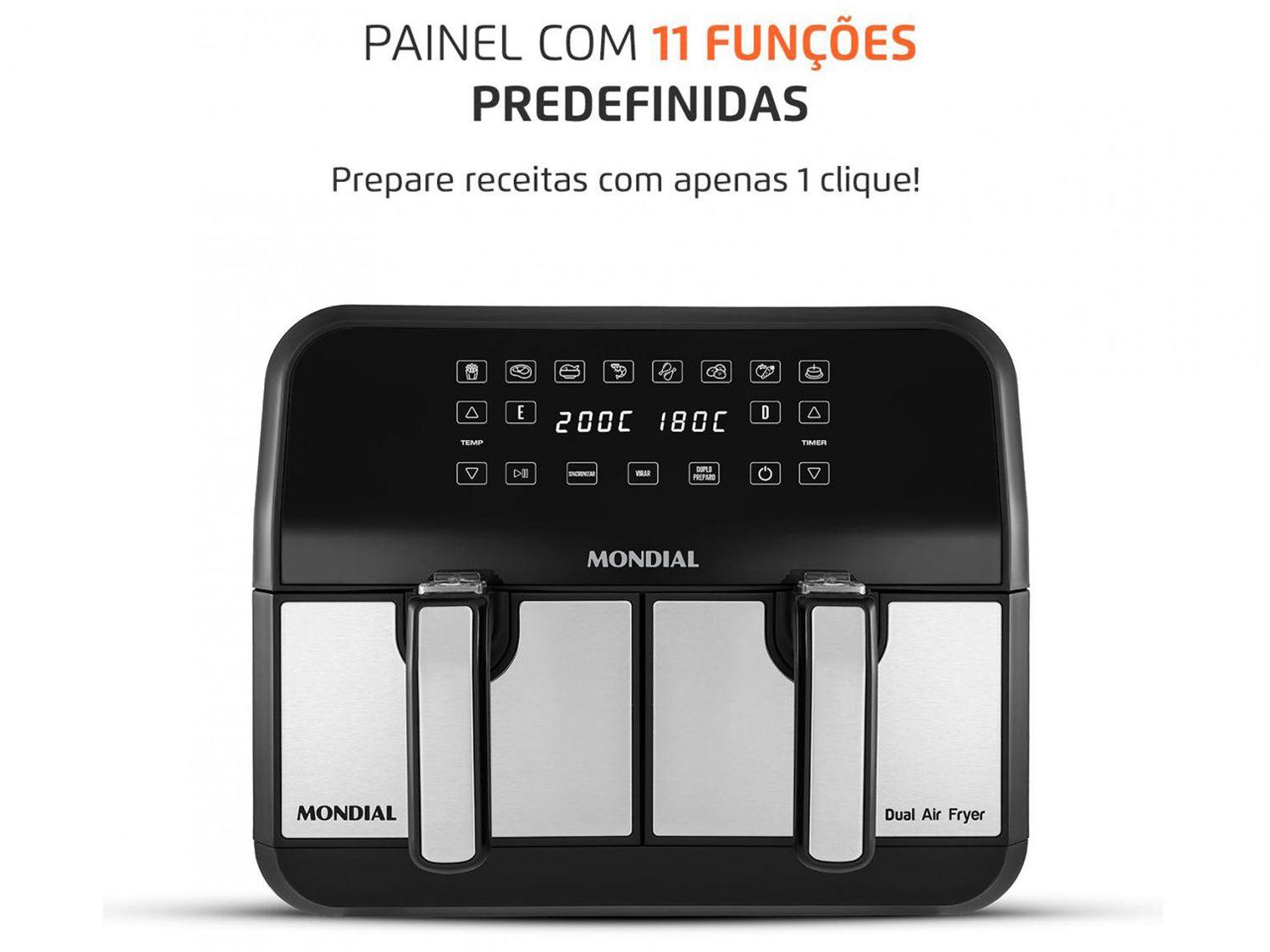 Air Fryer Mondial Dual Duplo Cesto Preta 8L com Timer AFD-01-BI