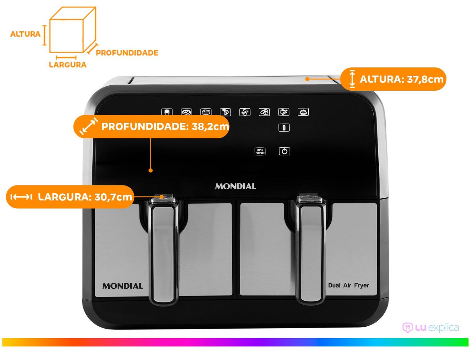 Air Fryer Mondial Dual Duplo Cesto Preta 8L com Timer AFD-01-BI