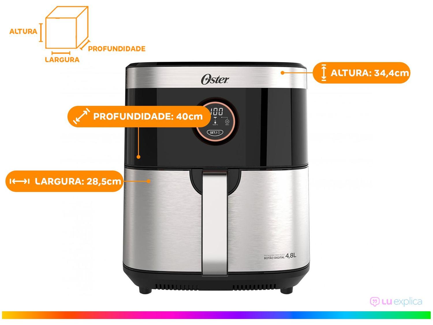 Air Fryer Oster Black Inox com Timer 4,8L