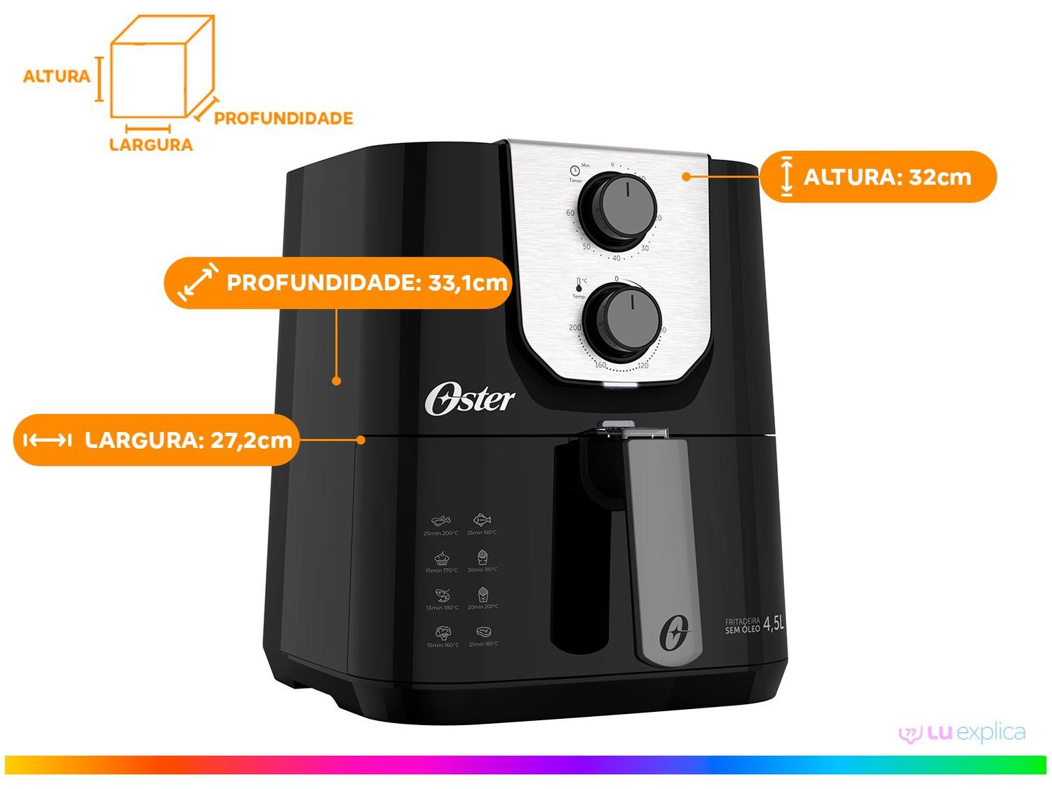 Air Fryer Oster Black Perform Preta com Timer 4,5L