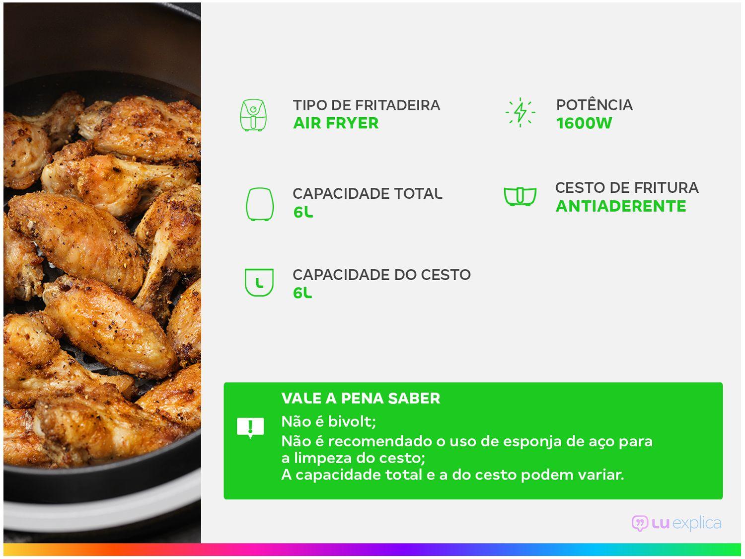 Air Fryer Oster DiamondTech Preto e Prata com Timer 6L