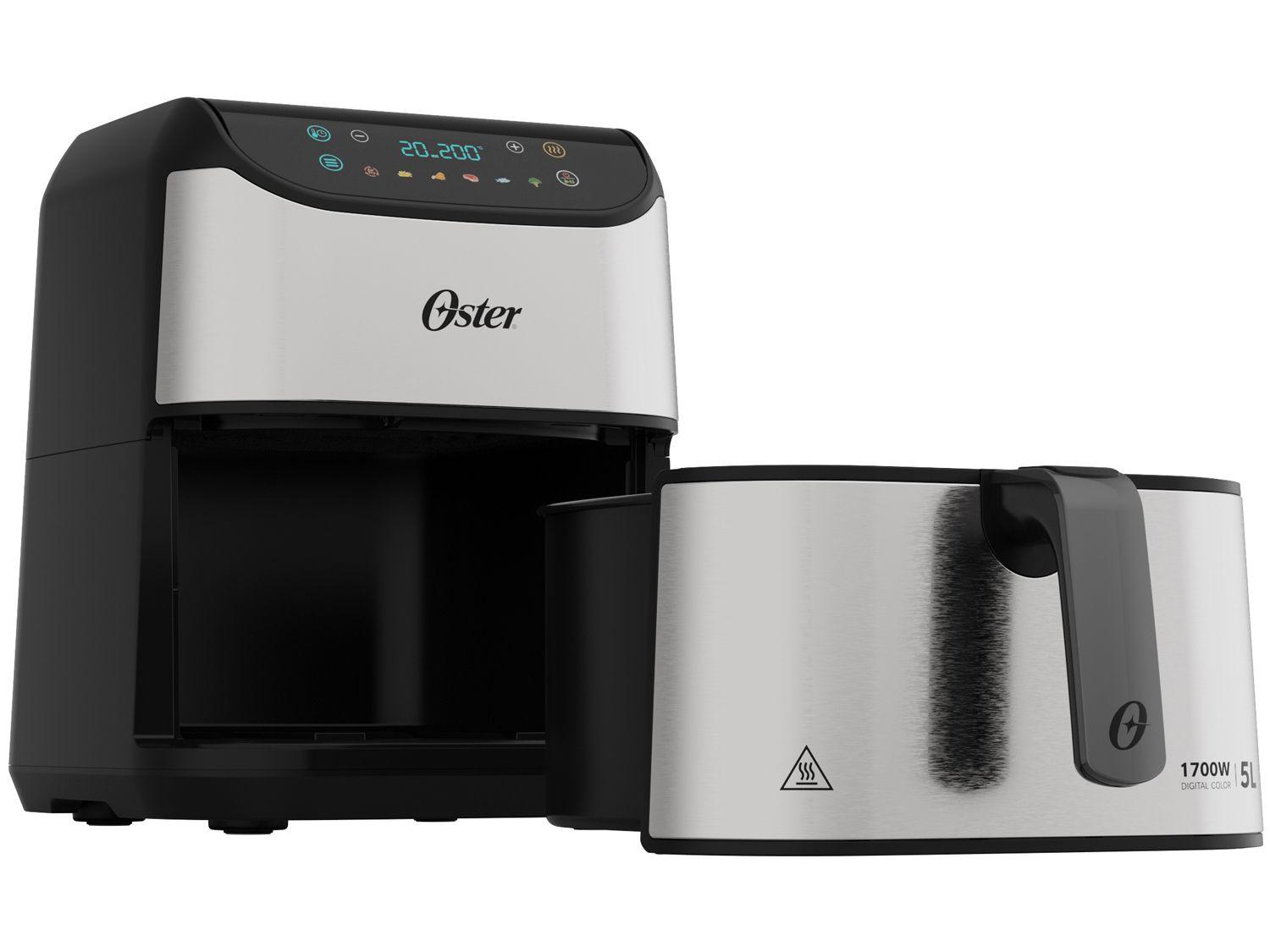 Air Fryer Oster OFRT930 Inox e Preto com Timer Inox 5L