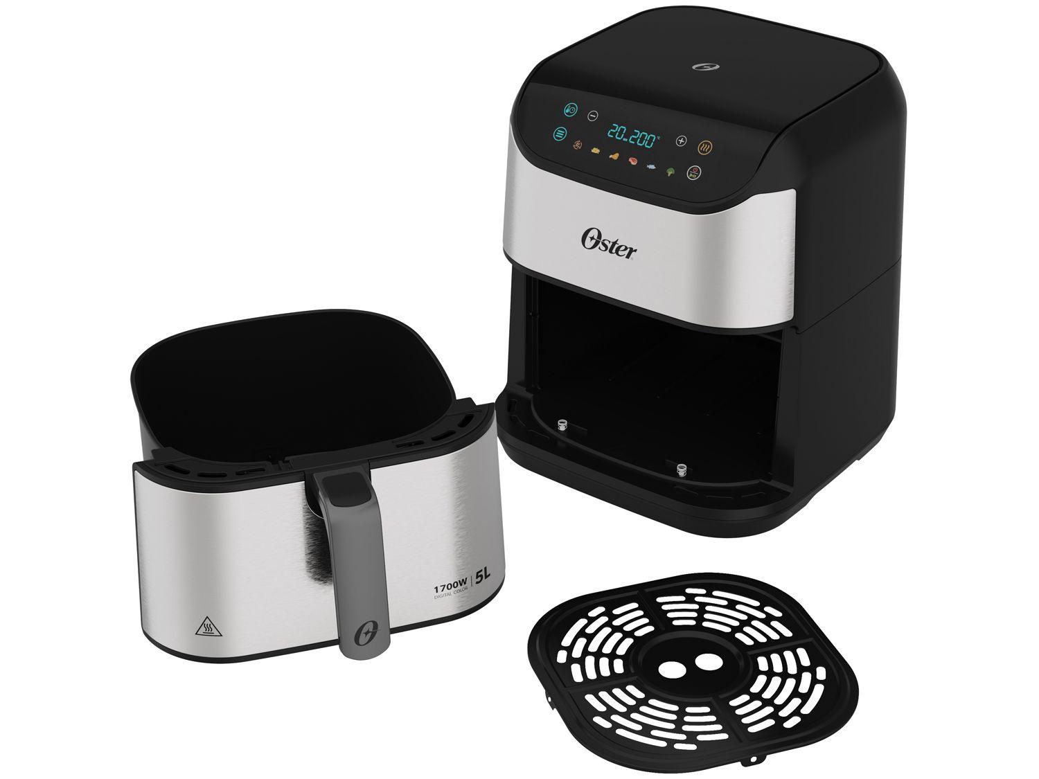 Air Fryer Oster OFRT930 Inox e Preto com Timer Inox 5L