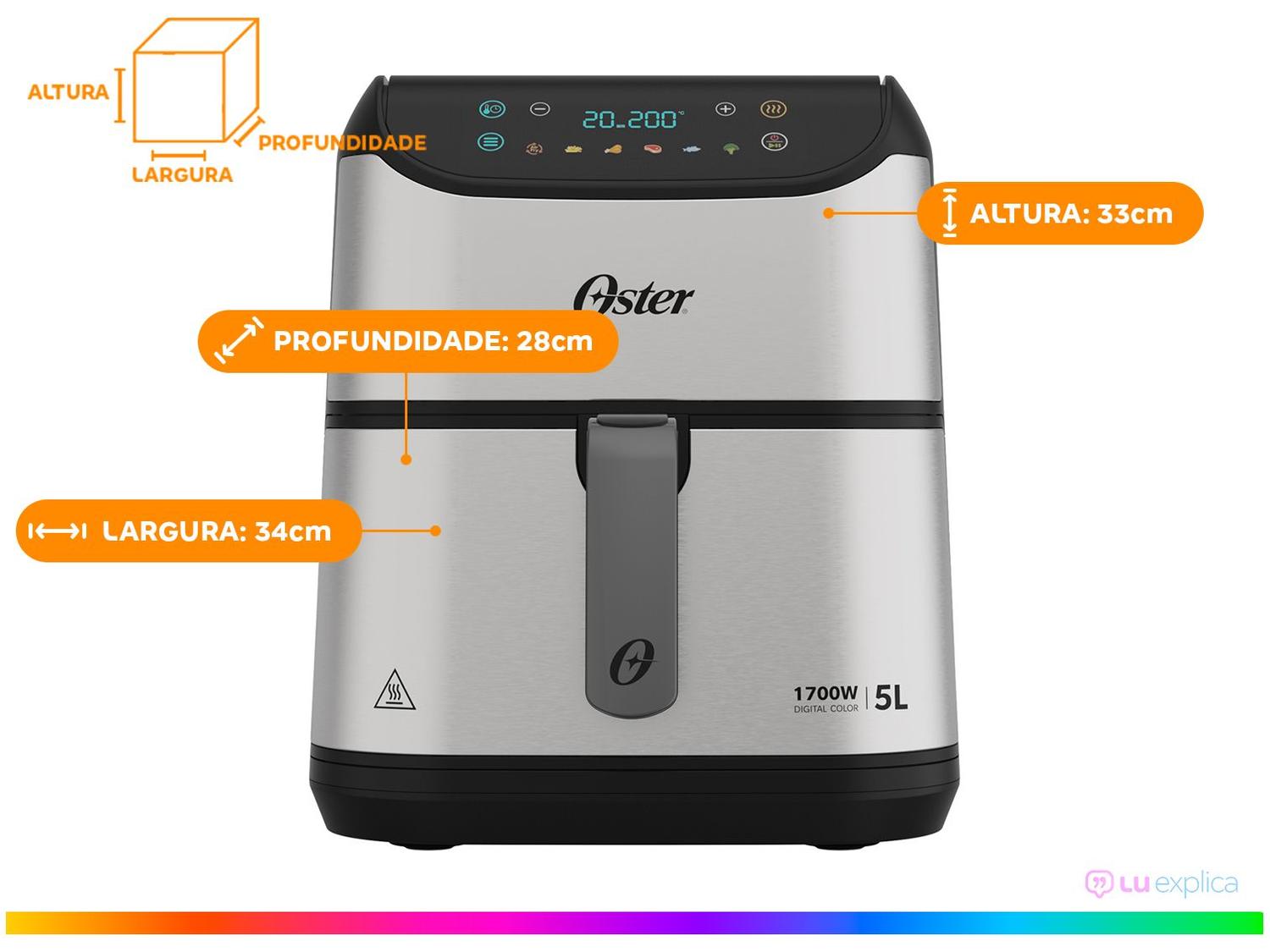 Air Fryer Oster OFRT930 Inox e Preto com Timer Inox 5L