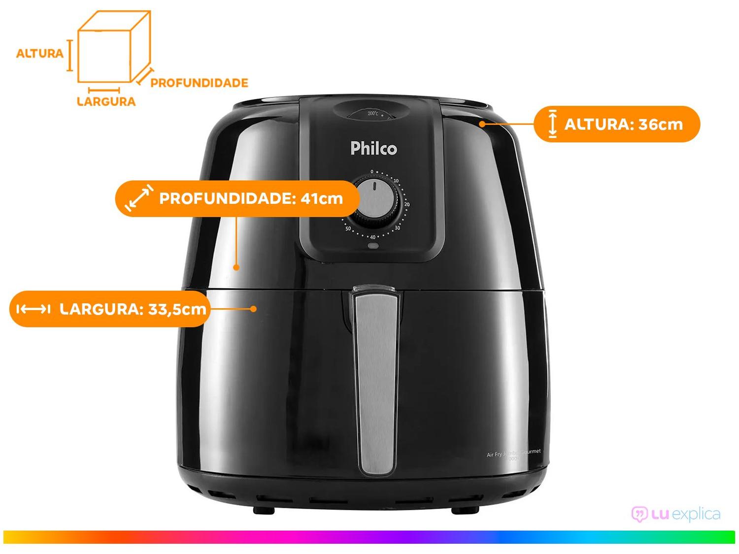 Air Fryer Philco Gourmet PFR13P Preta 7,2L com Timer