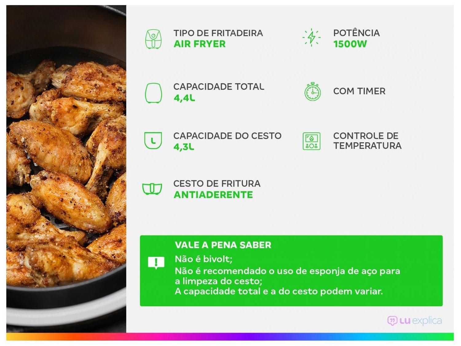 Air Fryer Philco PFR15PG Preto 4,3L com Timer