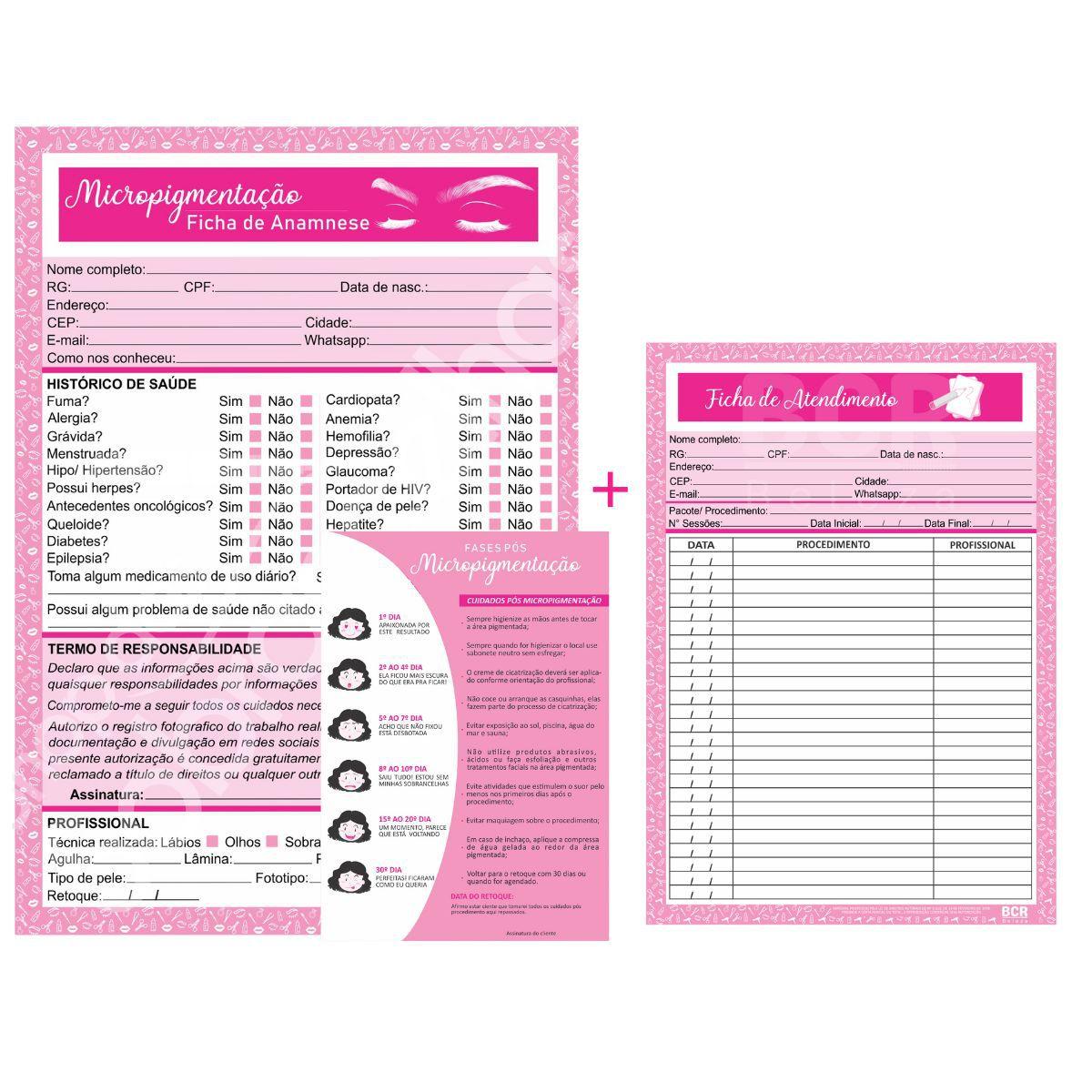 Ficha de Anamnese Micropigmentação + Cuidados