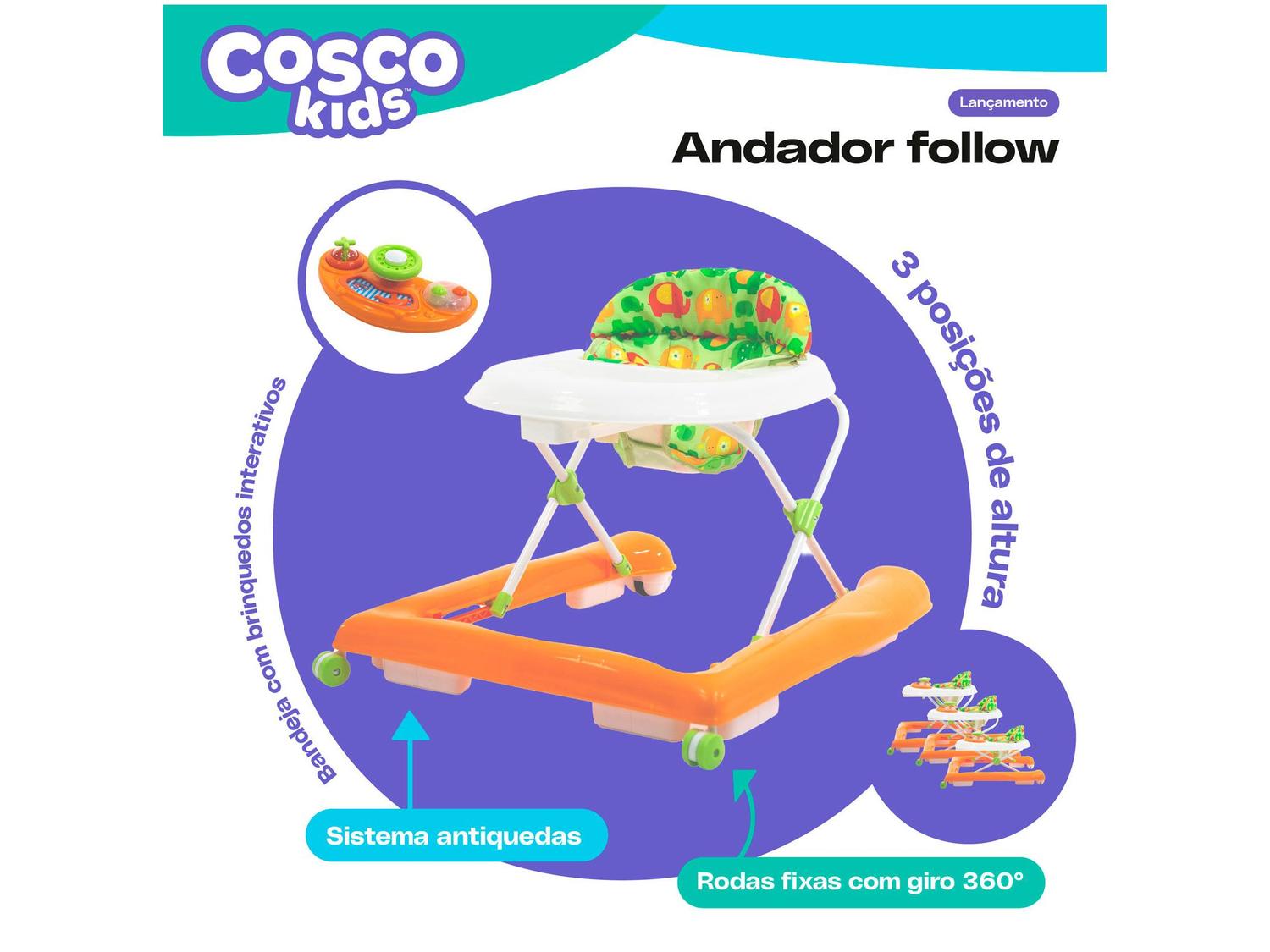 Andador Infantil Cosco Kids Follow de Empurrar