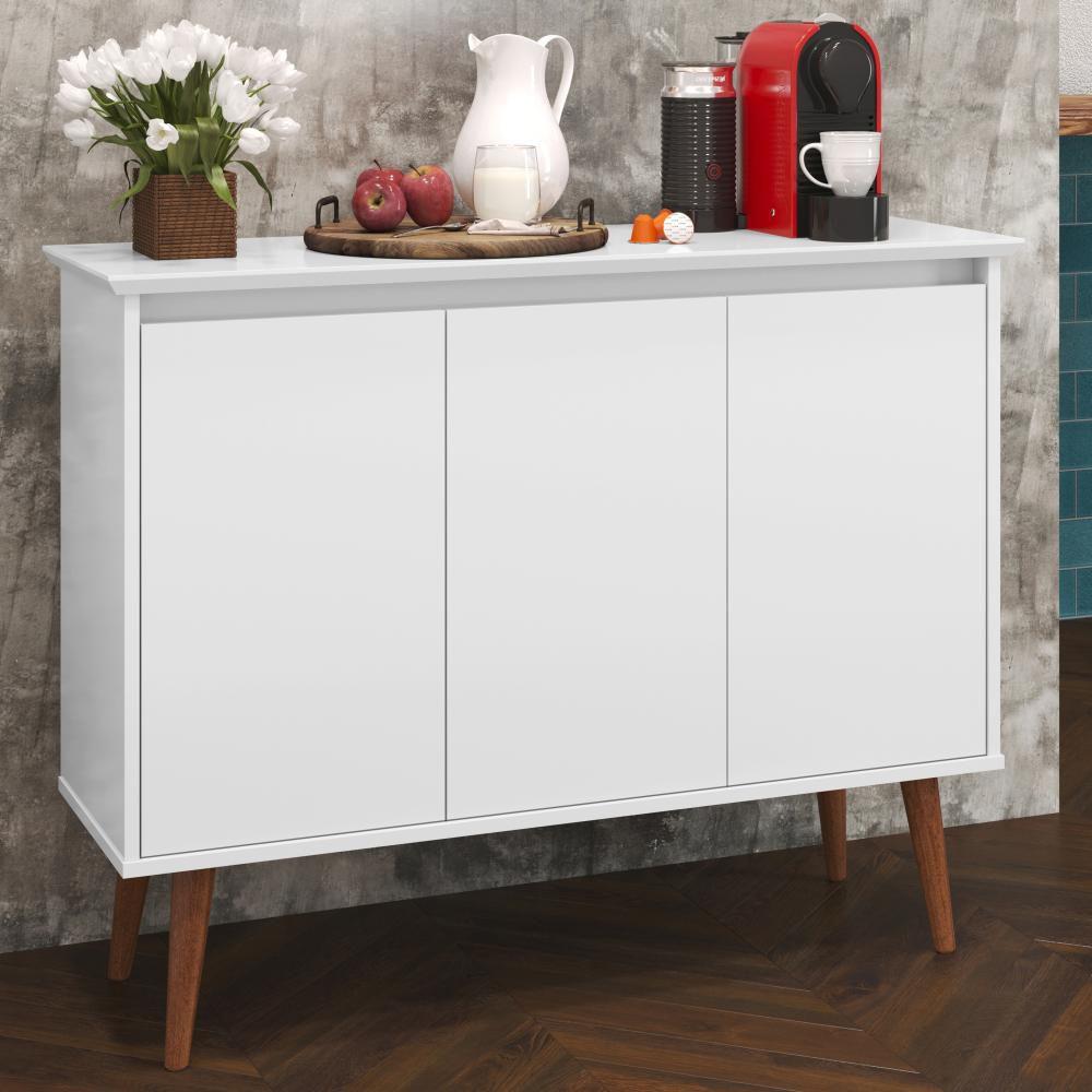 Aparador Buffet Retrô 3 Portas Luxo - Branco - EJ Móveis - Rpm móveis