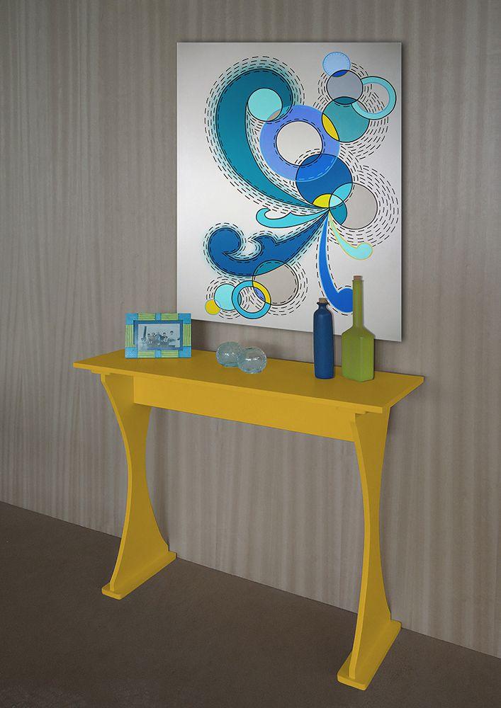 Aparador Console Tempo para Hall Sala Quarto - Amarelo Laqueado