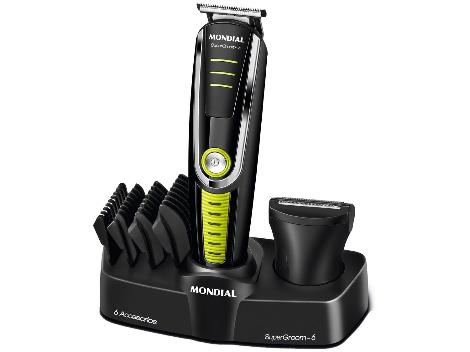 Aparador de Pelos Super Groom 6 BG-04 Mondial 6W Bivolt Preto e Verde