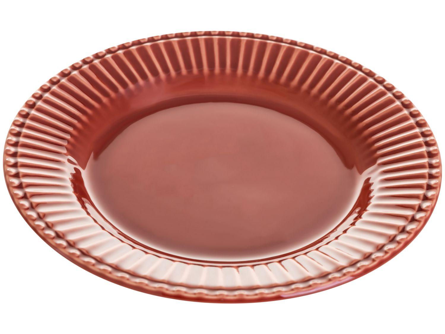 Aparelho de Jantar 12 Peças Scalla Cerâmica Terra Redondo Frisada