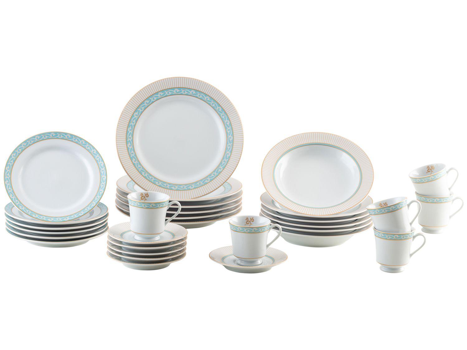 Aparelho Jantar e Chá 30 Peças Porcelana Schmidt - Dec. Blue Oak - SCHMIDT