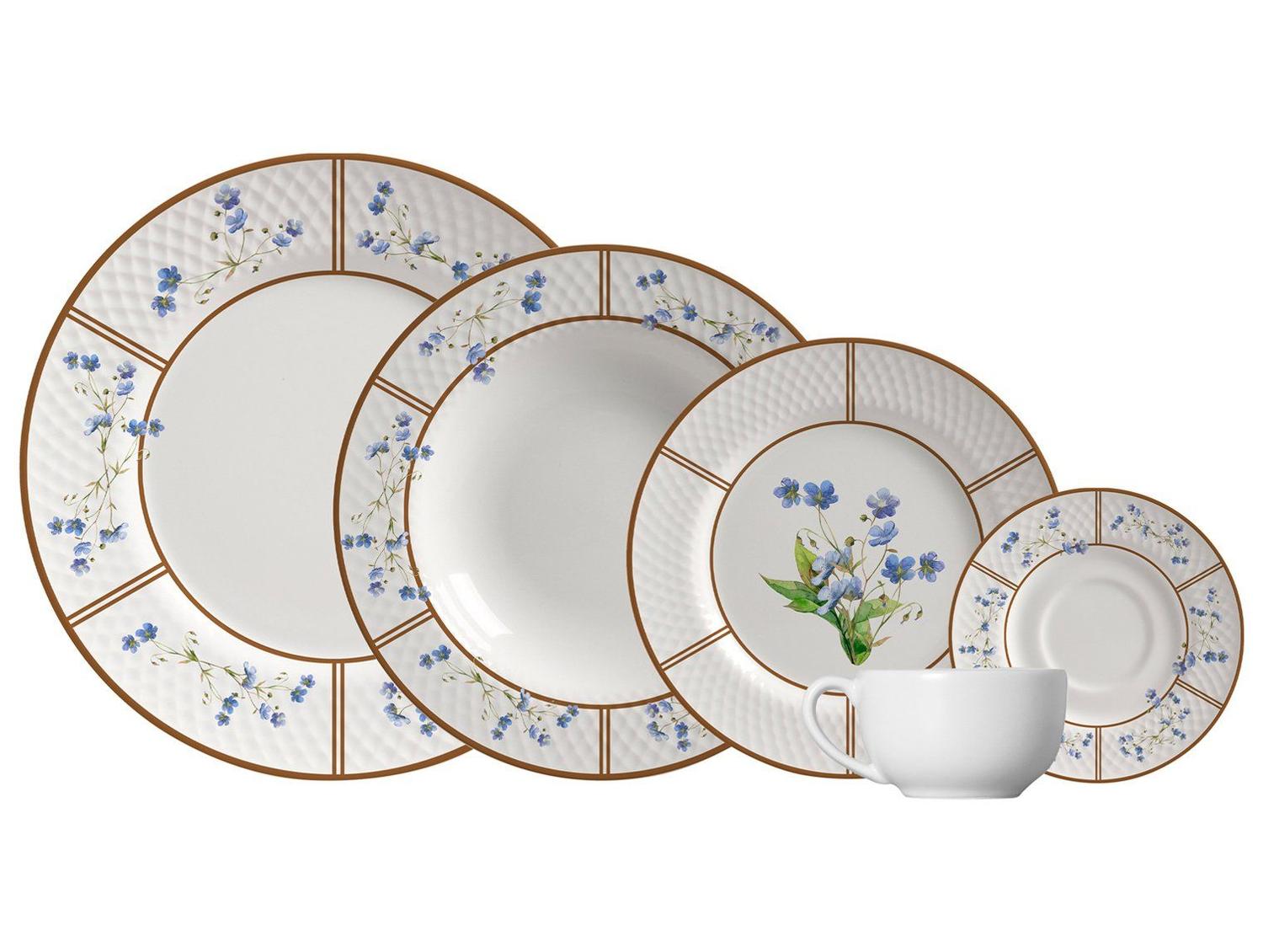 Aparelho de Jantar e Chá 20 Peças Alleanza Redondo Cerâmica Faiança Branco e Marrom Heritage