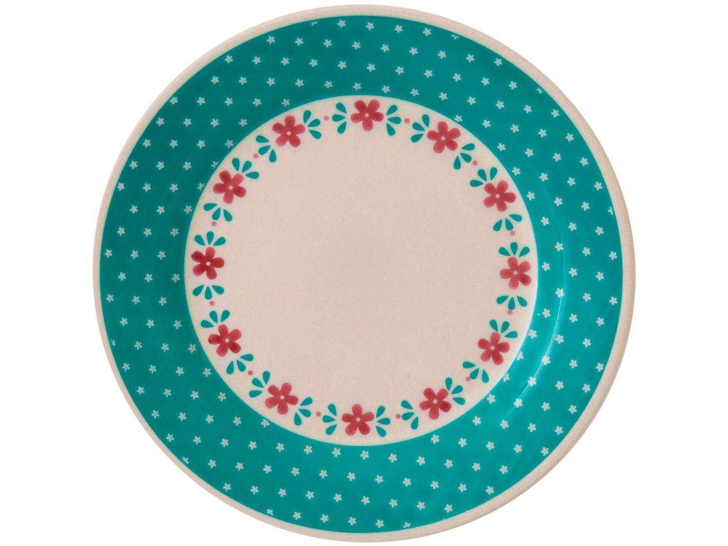 Aparelho de Jantar e Chá 20 Peças Biona de Cerâmica Redondo Branco e Azul Claro Donna
