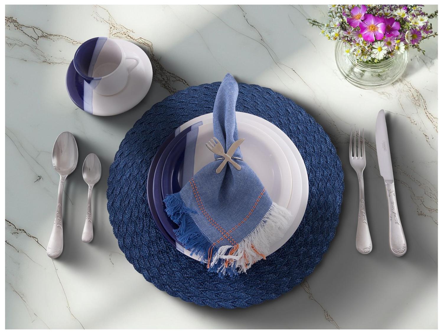 Aparelho de Jantar e Chá 20 Peças Cerâmica Brasilia Redondo Branco e Azul Cobalto Atual