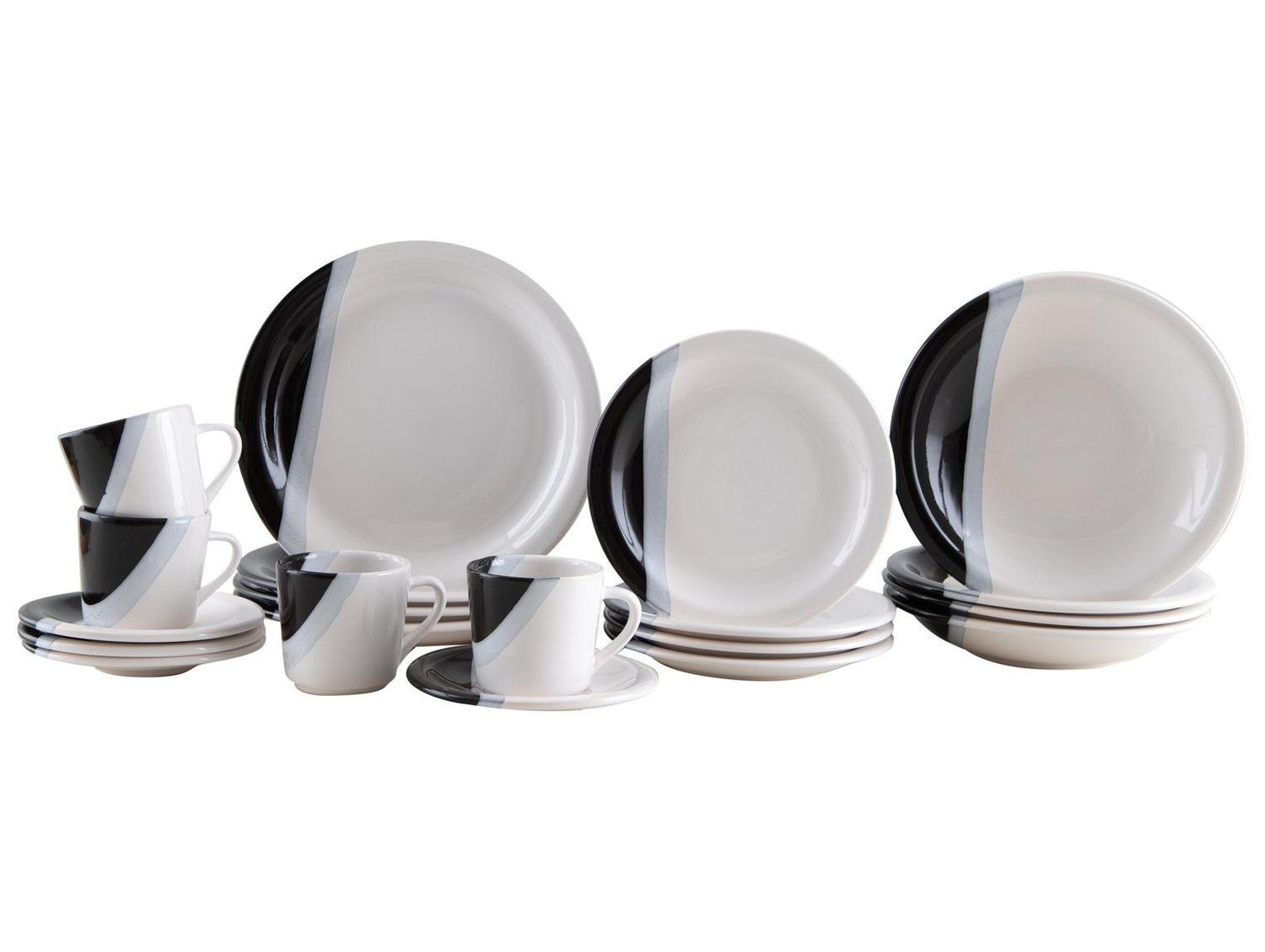 Aparelho de Jantar e Chá 20 Peças Cerâmica Brasilia Redondo Branco e Preto Atual
