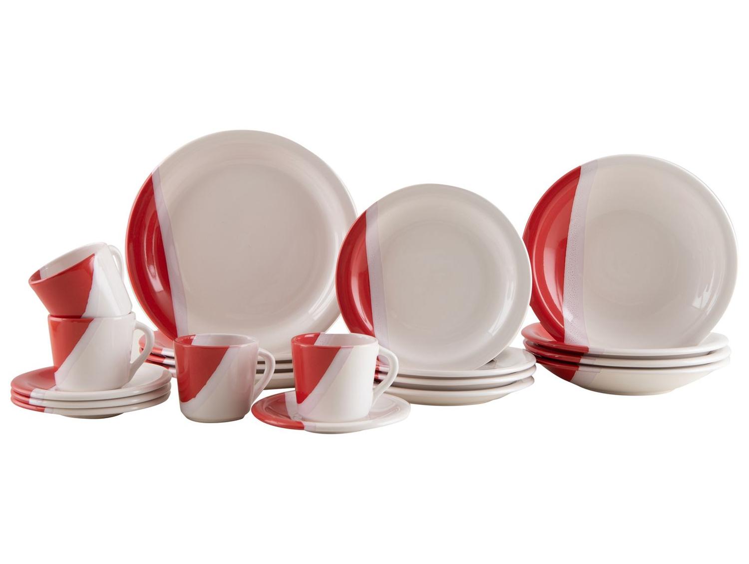 Aparelho de Jantar e Chá 20 Peças Cerâmica Brasilia Redondo Branco e Vermelho Atual