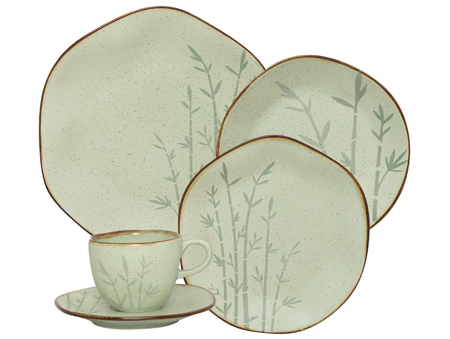 Aparelho de Jantar e Chá 20 Peças Oxford de Porcelana Verde Ryo Bambu