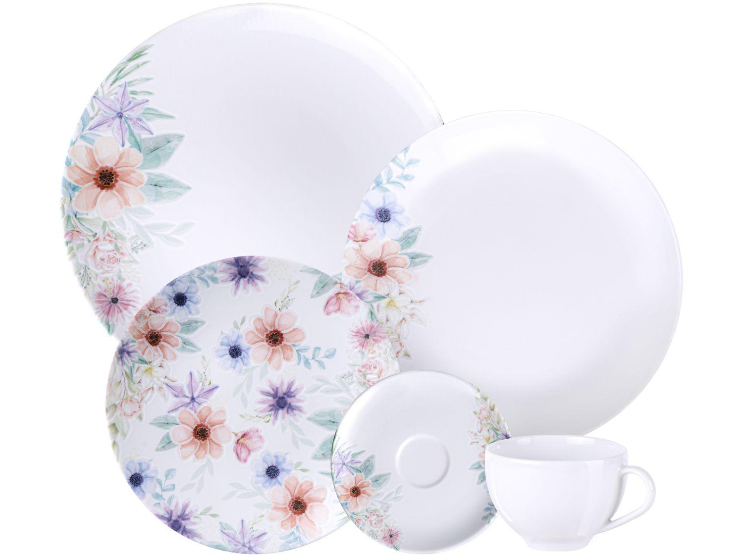 Aparelho de Jantar e Chá 20 Peças Tramontina Redondo de Porcelana Branco Floratta 96589024