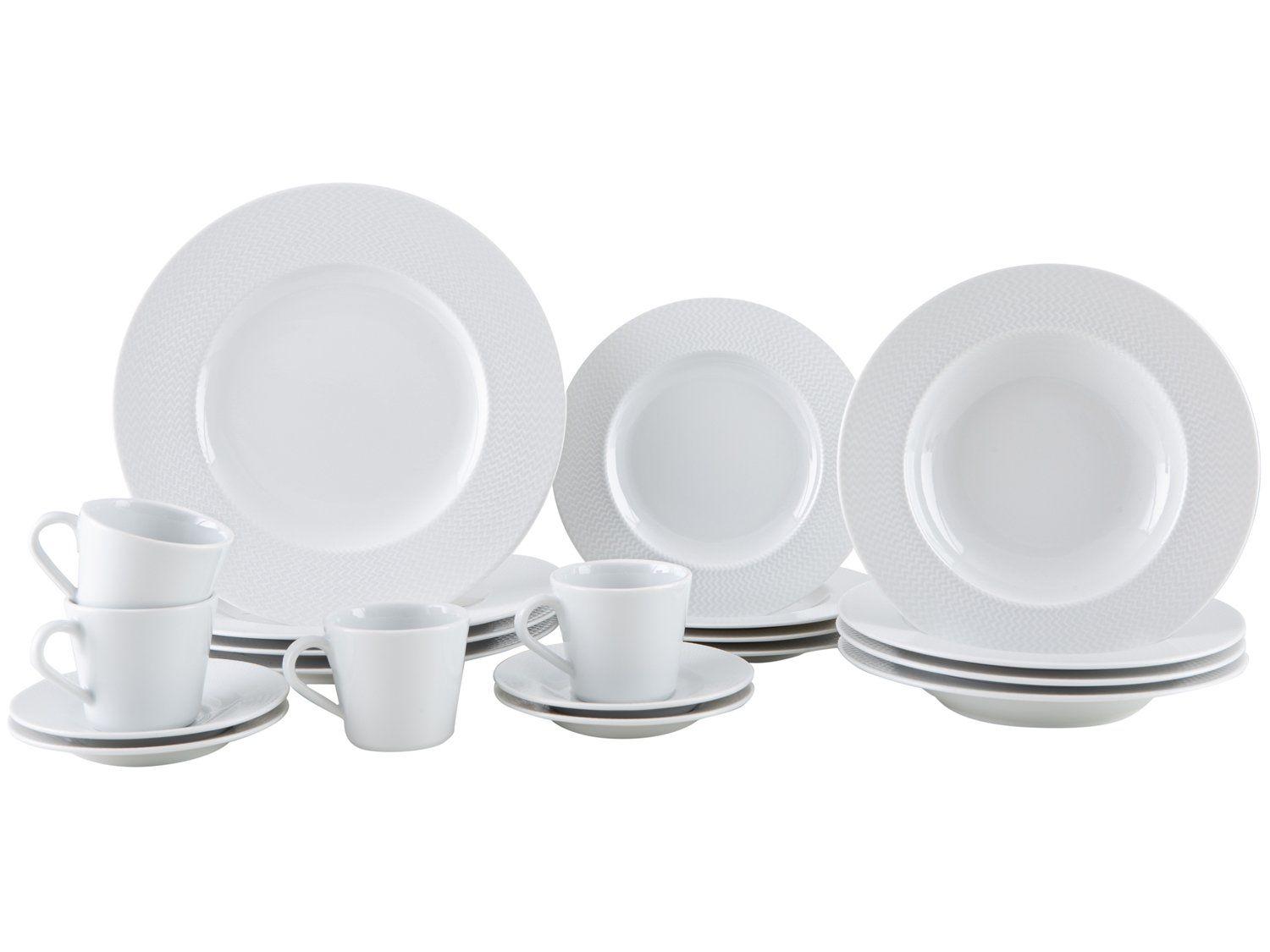 Aparelho de Jantar e Chá 20 Peças Tramontina Redondo de Porcelana Branco Mesh 96589028