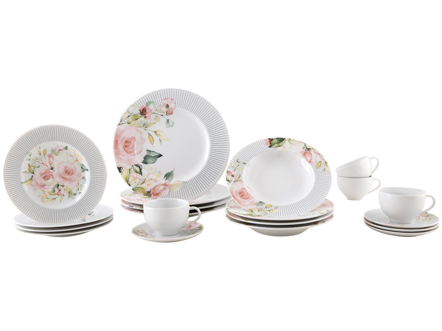 Aparelho de Jantar e Chá 20 Peças Tramontina Redondo de Porcelana Branco Ornatta 96589050