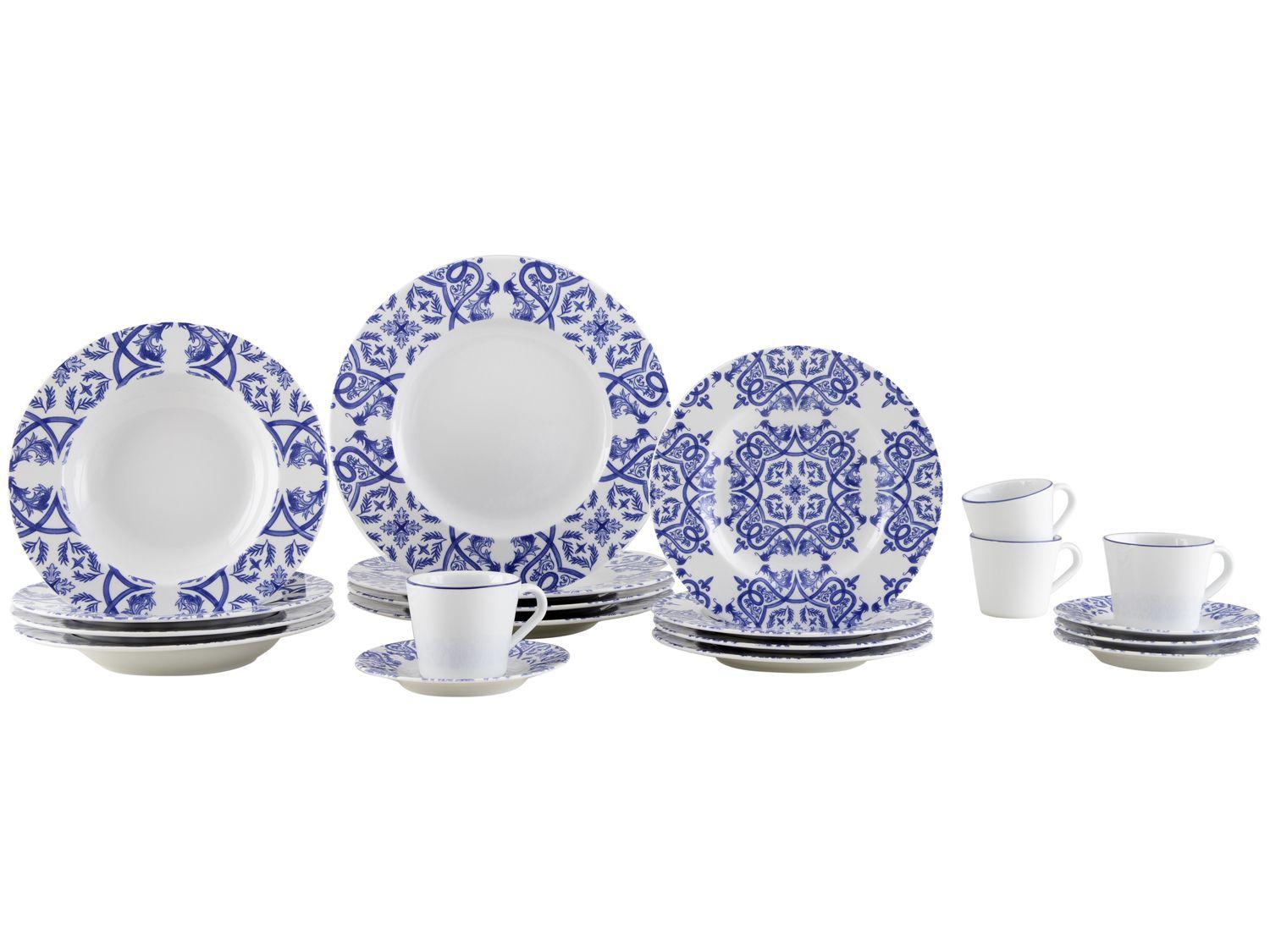 Aparelho de Jantar Sobremesa e Chá 20 Peças Tramontina de Porcelana Azul Redondo Algarve