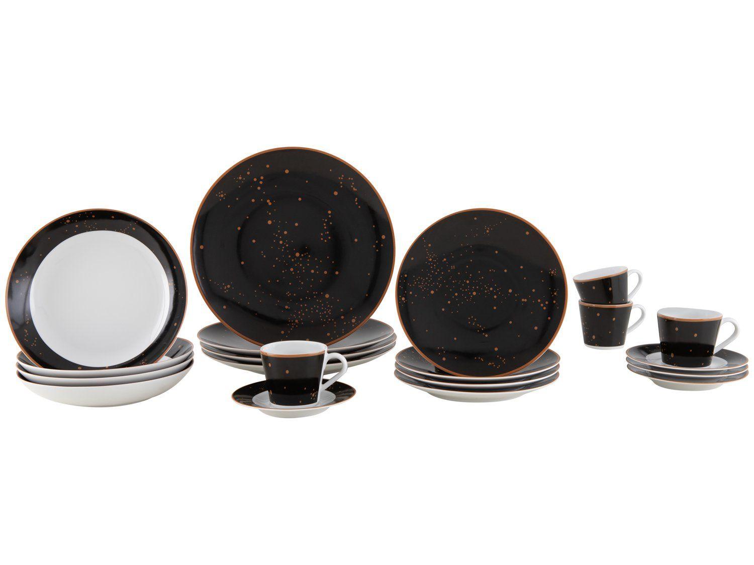Aparelho de Jantar Sobremesa e Chá 20 Peças Tramontina de Porcelana Preto Redondo Valentina